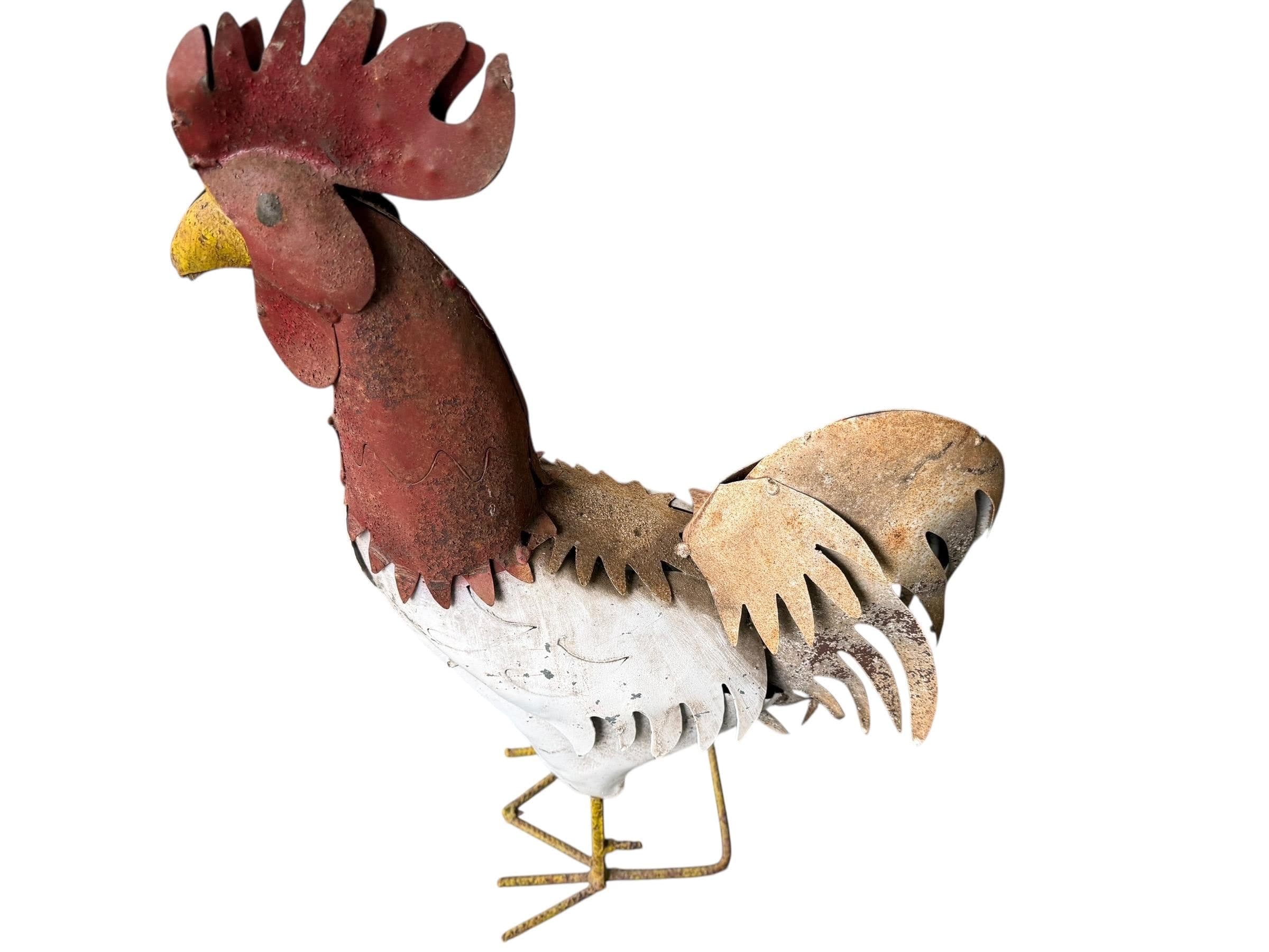Metal Rooster Garden Art Rustic Farmhouse Yard Decor Outdoor Sculpture - Image 1