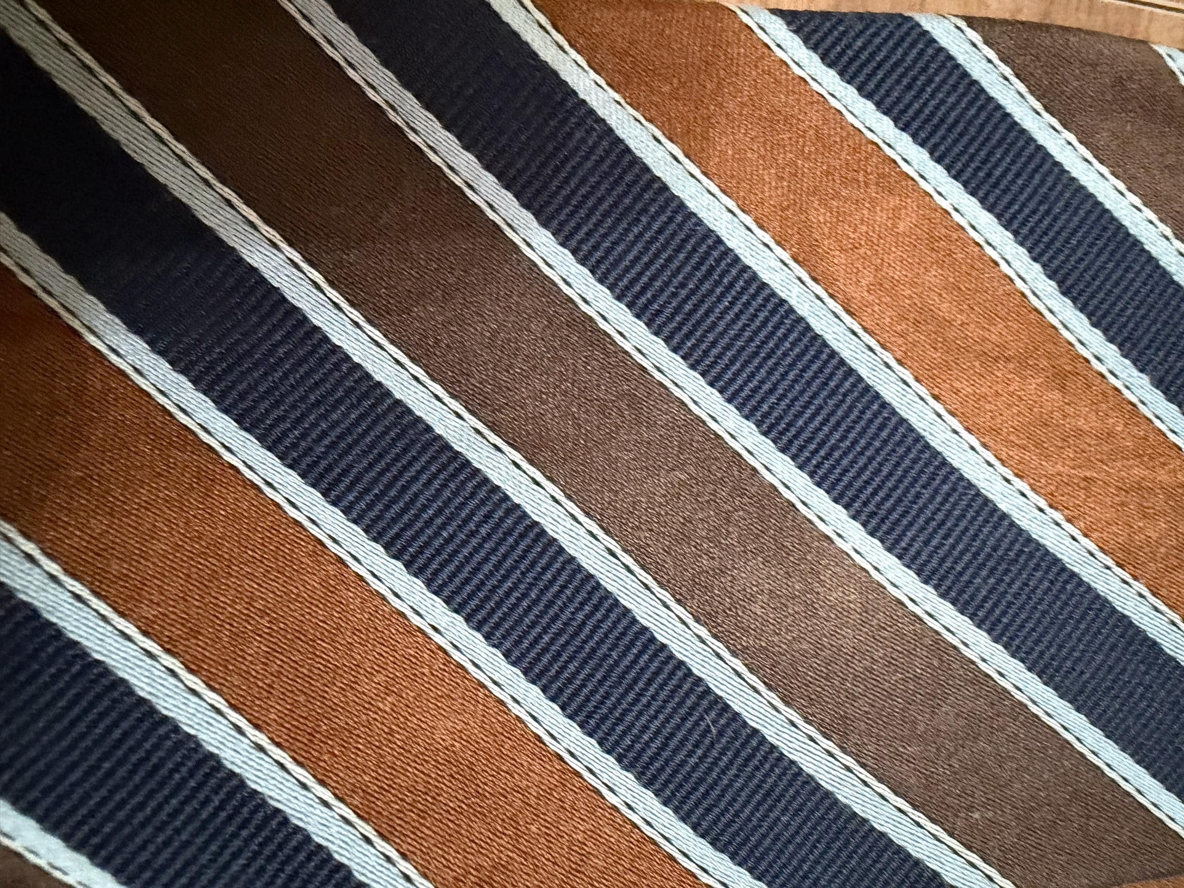 Vintage Roberto Villini Silk Necktie Brown Blue Striped Hand Made Korea - Thumbnail 3