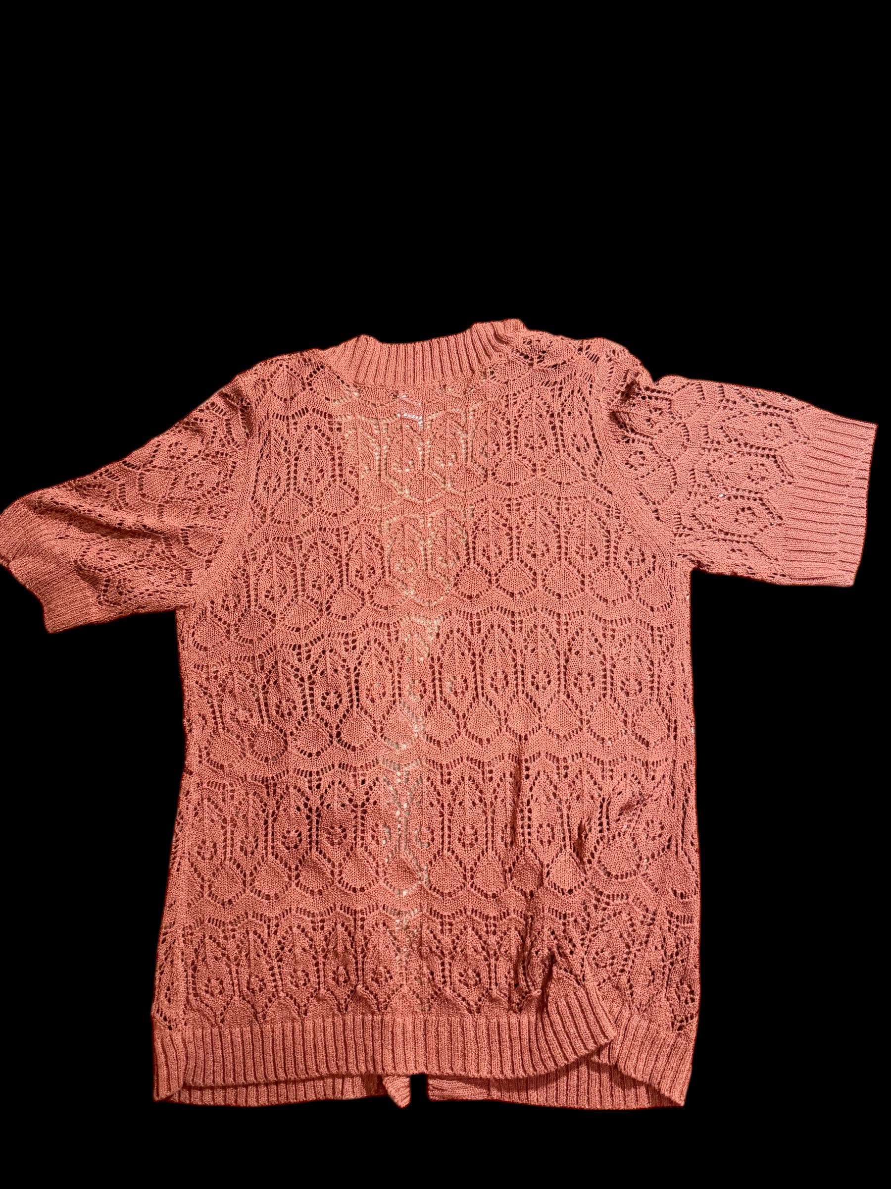 Vintage Judith Hart Lace Knit Cardigan Made in Japan Large Pink Sweater - Thumbnail 2