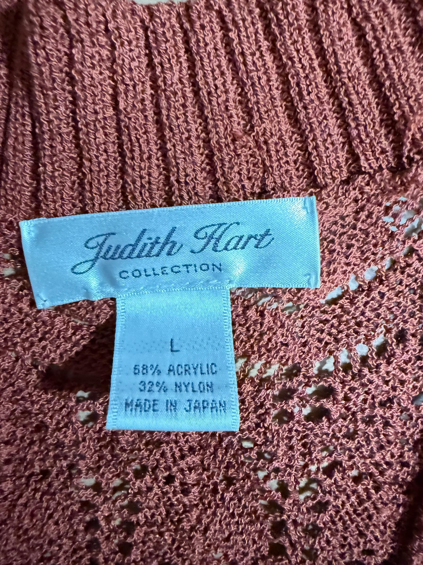 Vintage Judith Hart Lace Knit Cardigan Made in Japan Large Pink Sweater - Thumbnail 4