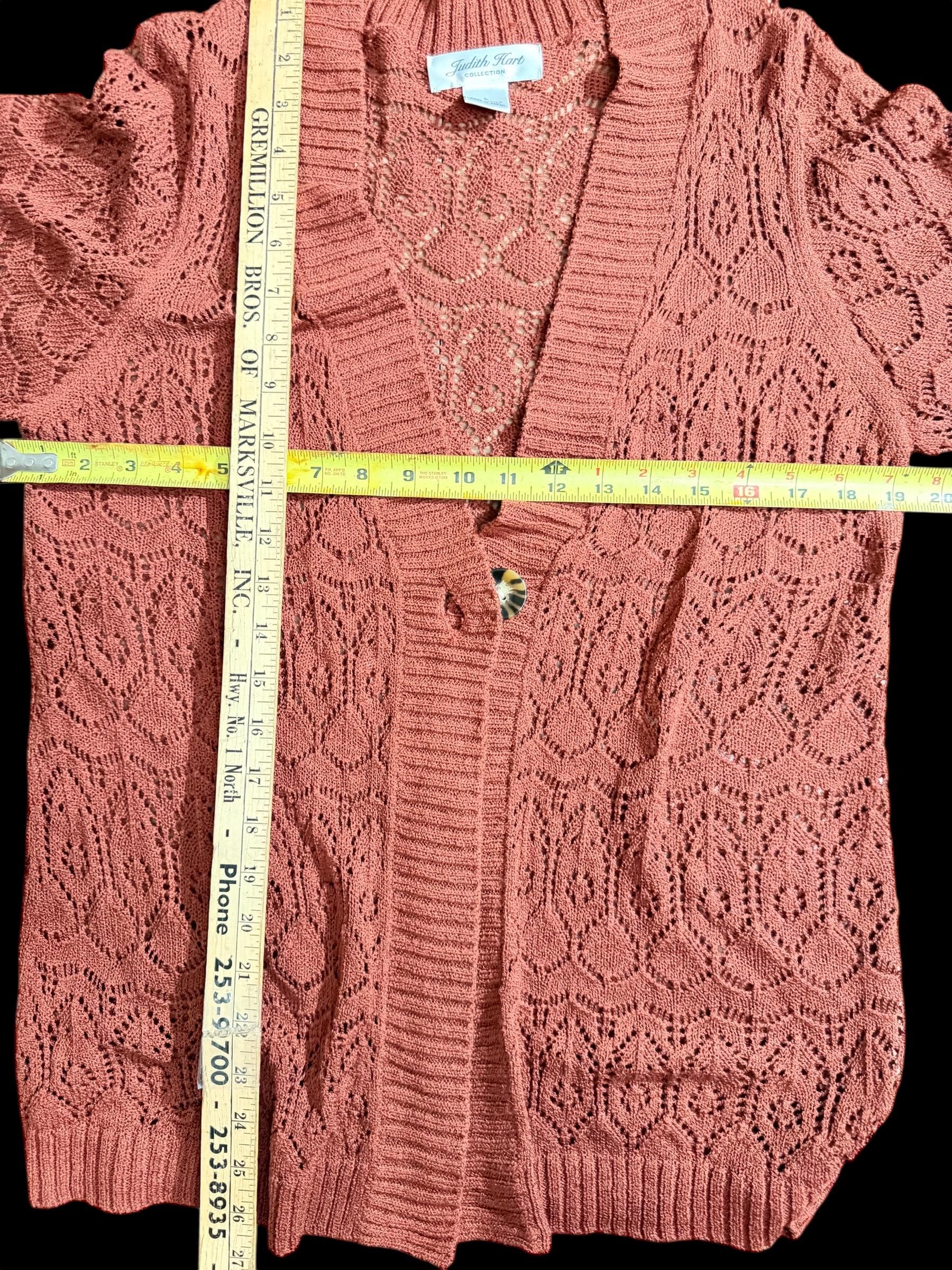 Vintage Judith Hart Lace Knit Cardigan Made in Japan Large Pink Sweater - Thumbnail 5