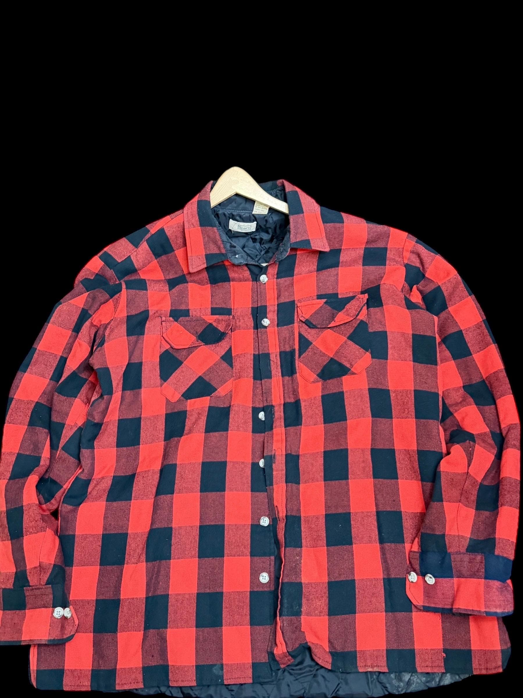 Vintage Sears Buffalo Plaid Quilted Flannel Jacket XL 70s Workwear - Image 1