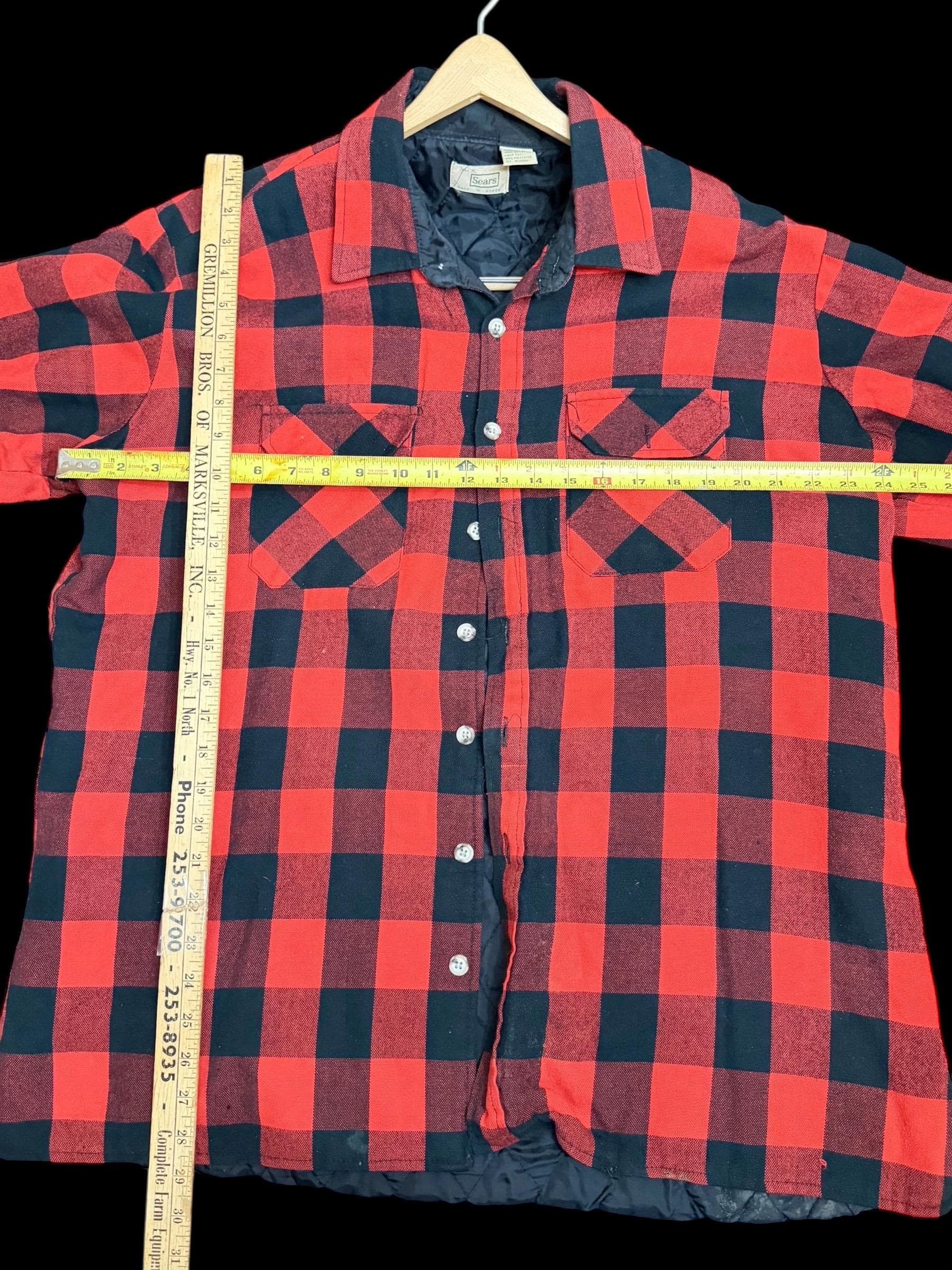 Vintage Sears Buffalo Plaid Quilted Flannel Jacket XL 70s Workwear - Thumbnail 6