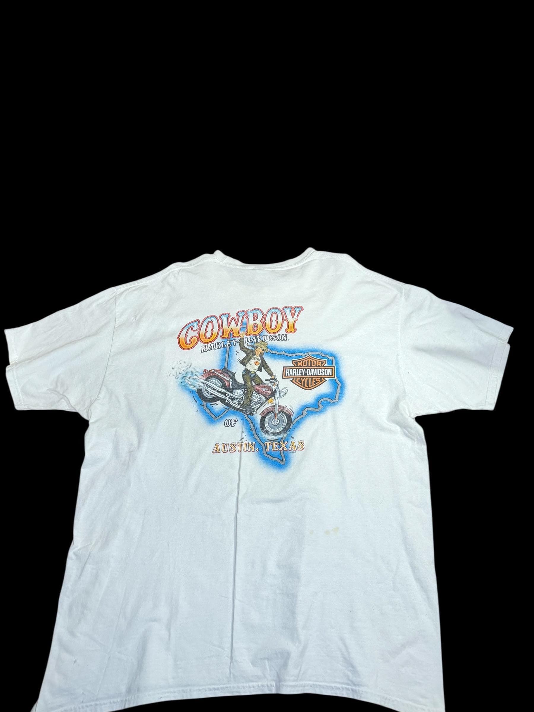 Harley Davidson Austin Texas Cowboy T Shirt XXL White Pocket Tee - Thumbnail 2