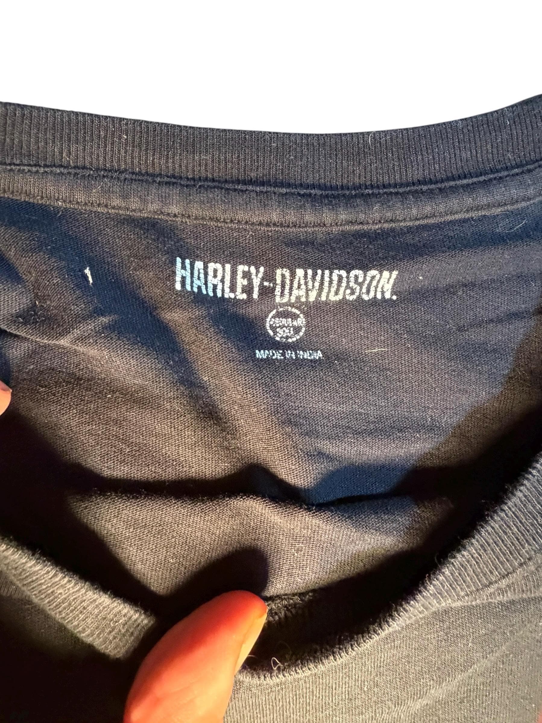 Harley Davidson Mens XXL T Shirt Black Racing Stripe Logo Motorcycle Tee - Thumbnail 3