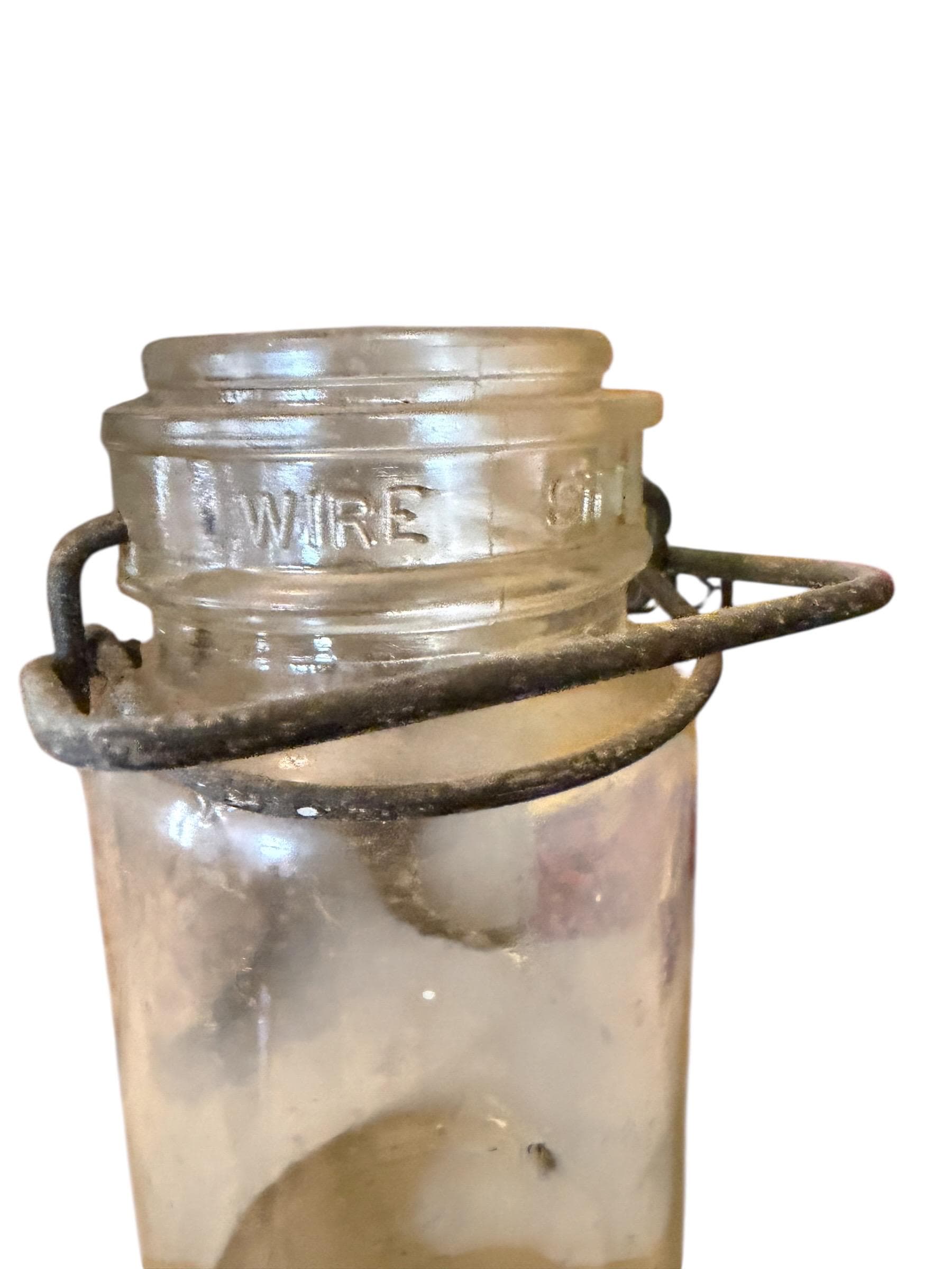 Vintage Wire Bail Glass Pantry Jar Early 1900s Farmhouse Storage - Thumbnail 2