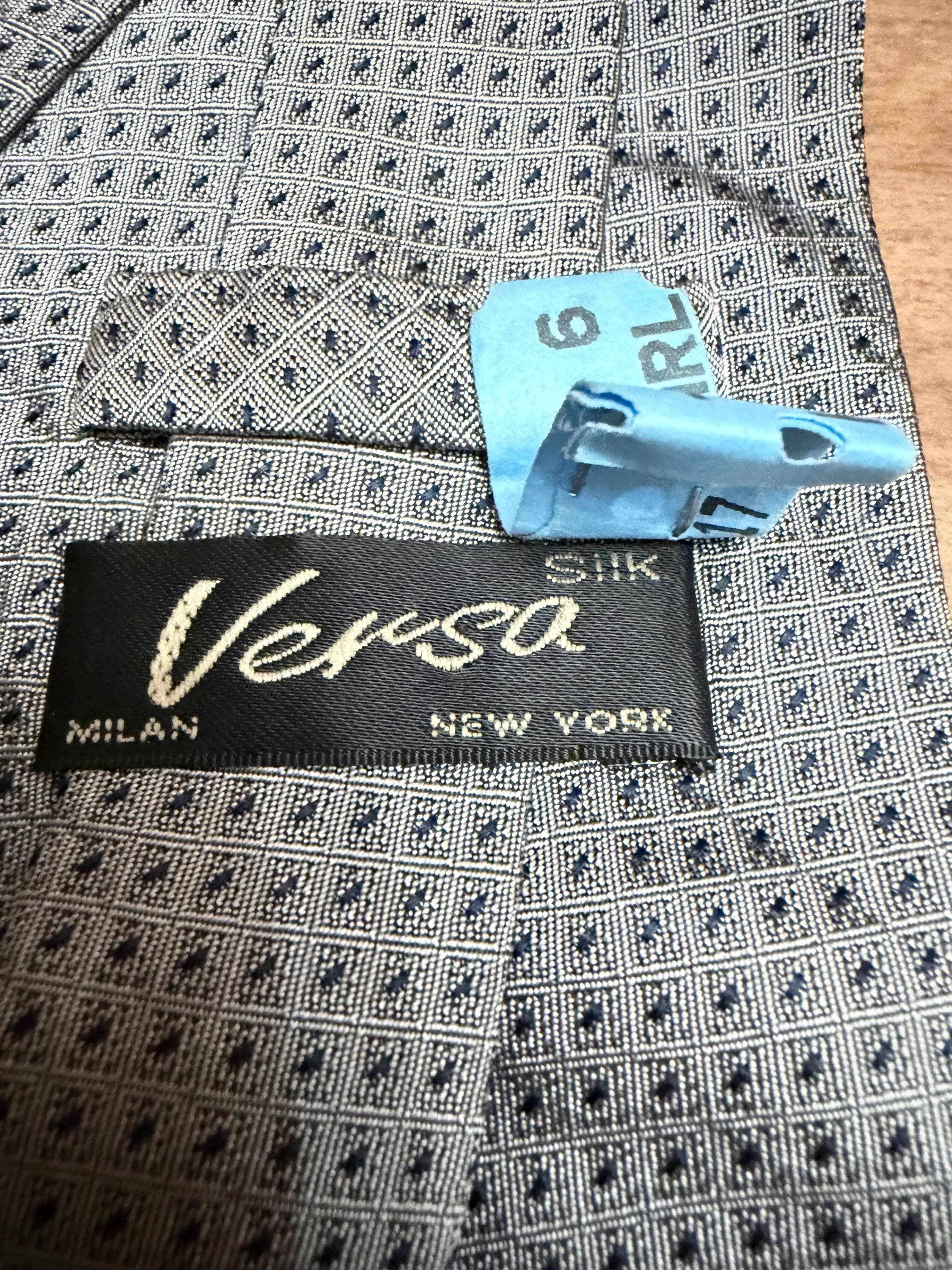 Vintage Versace Silk Tie Made in Italy Gray Navy Designer Necktie - Thumbnail 3