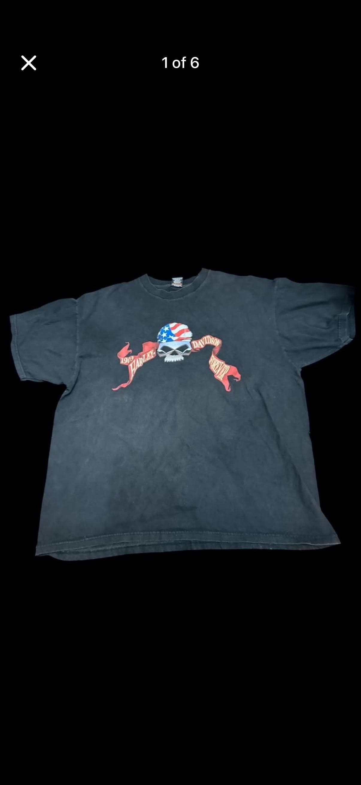 Vintage Harley-Davidson Y2K Skull Flag T-Shirt Men’s 2XL Longviewf Texas - Image 1