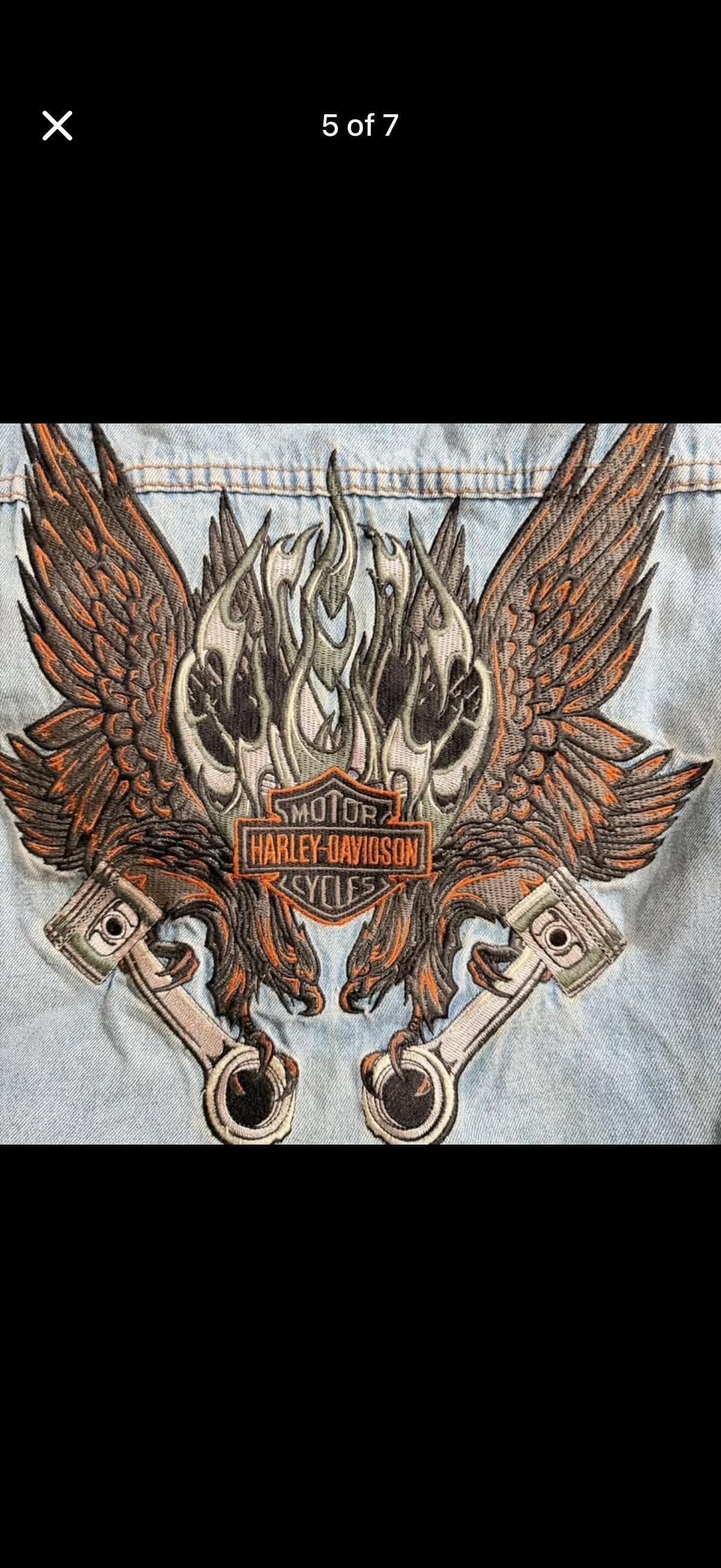 Harley-Davidson Embroidered Denim Vest Bikers Motorcycle Sleeveless 2XL - Thumbnail 5