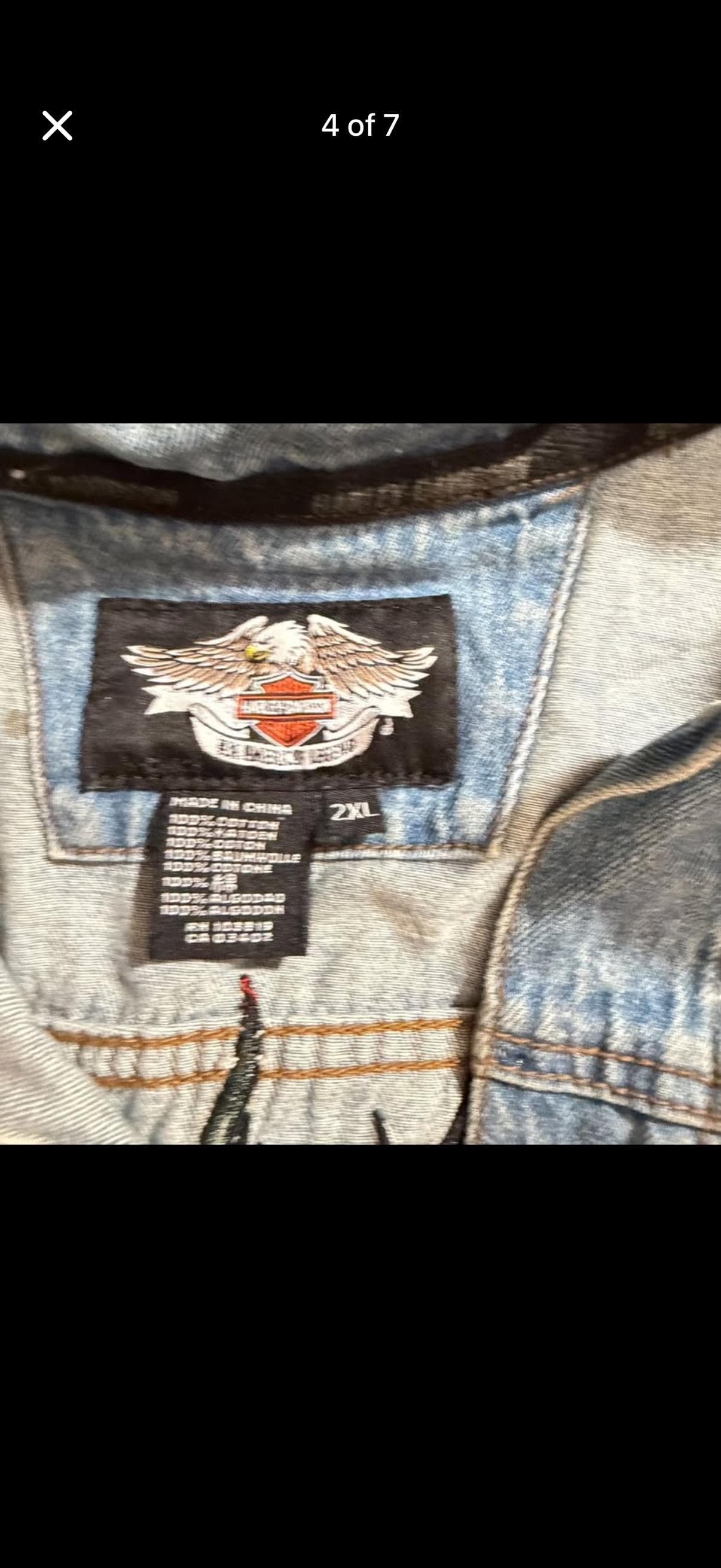Harley-Davidson Embroidered Denim Vest Bikers Motorcycle Sleeveless 2XL - Thumbnail 4