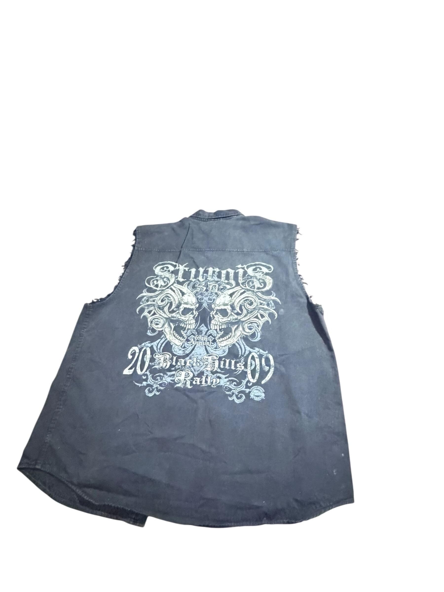 Black Hills Rally 2009 Sleeveless Denim Biker Vest 2XL Skull Graphic - Thumbnail 2