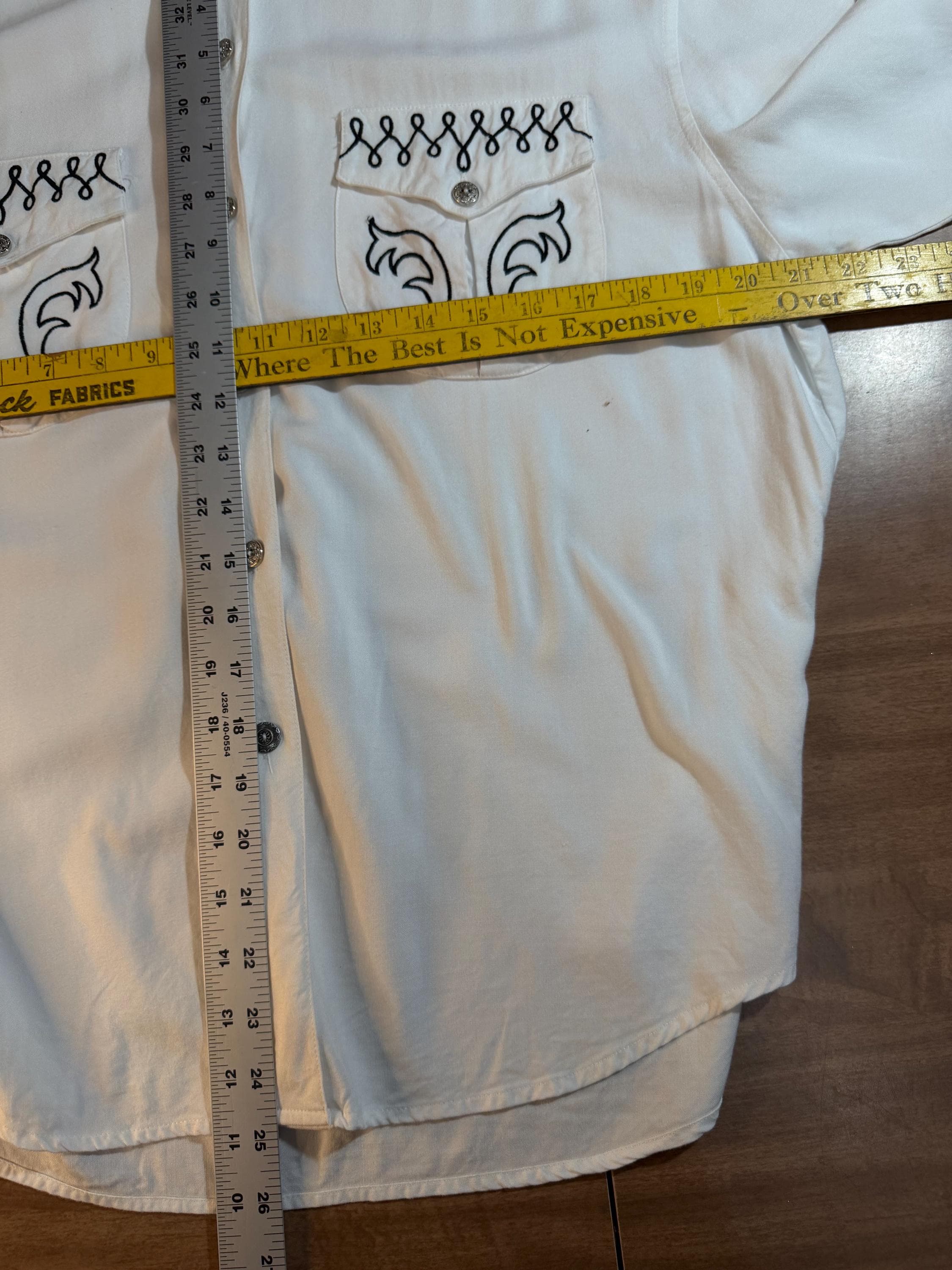 Vintage White Western Shirt Black Embroidery Silver Tone Buttons Size L - Thumbnail 7