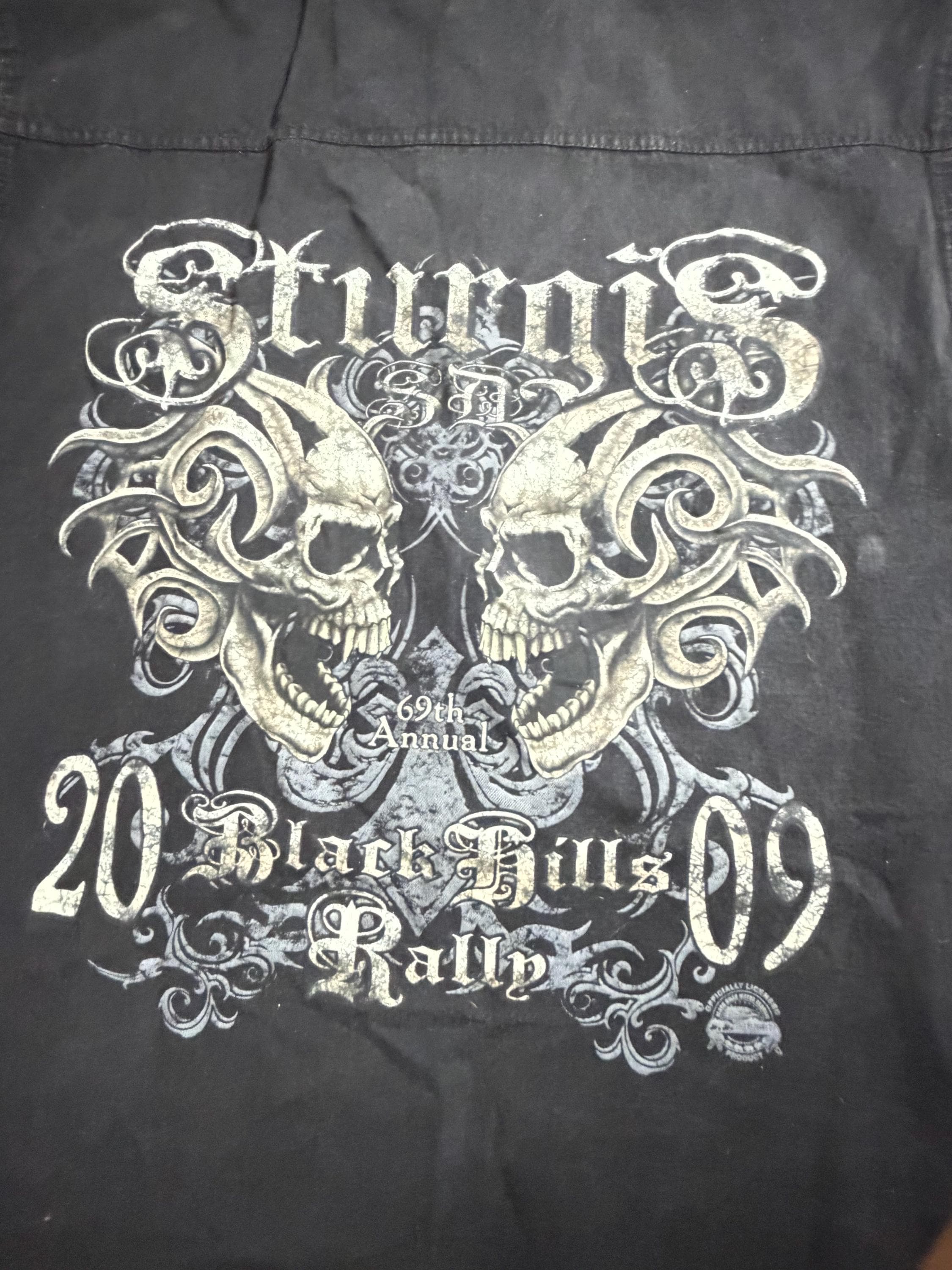 Black Hills Rally 2009 Sleeveless Denim Biker Vest 2XL Skull Graphic - Thumbnail 5