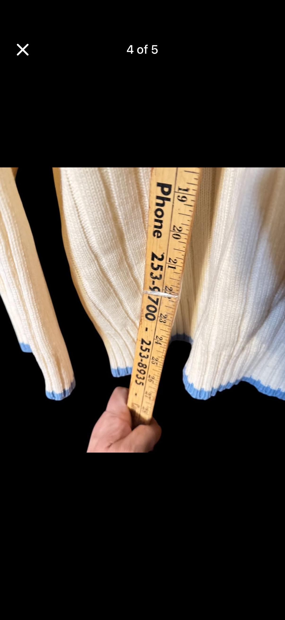 Vintage TUTU Ribbed Knit Sweater Men’s XL Cream Blue Stripe Crewneck - Thumbnail 4