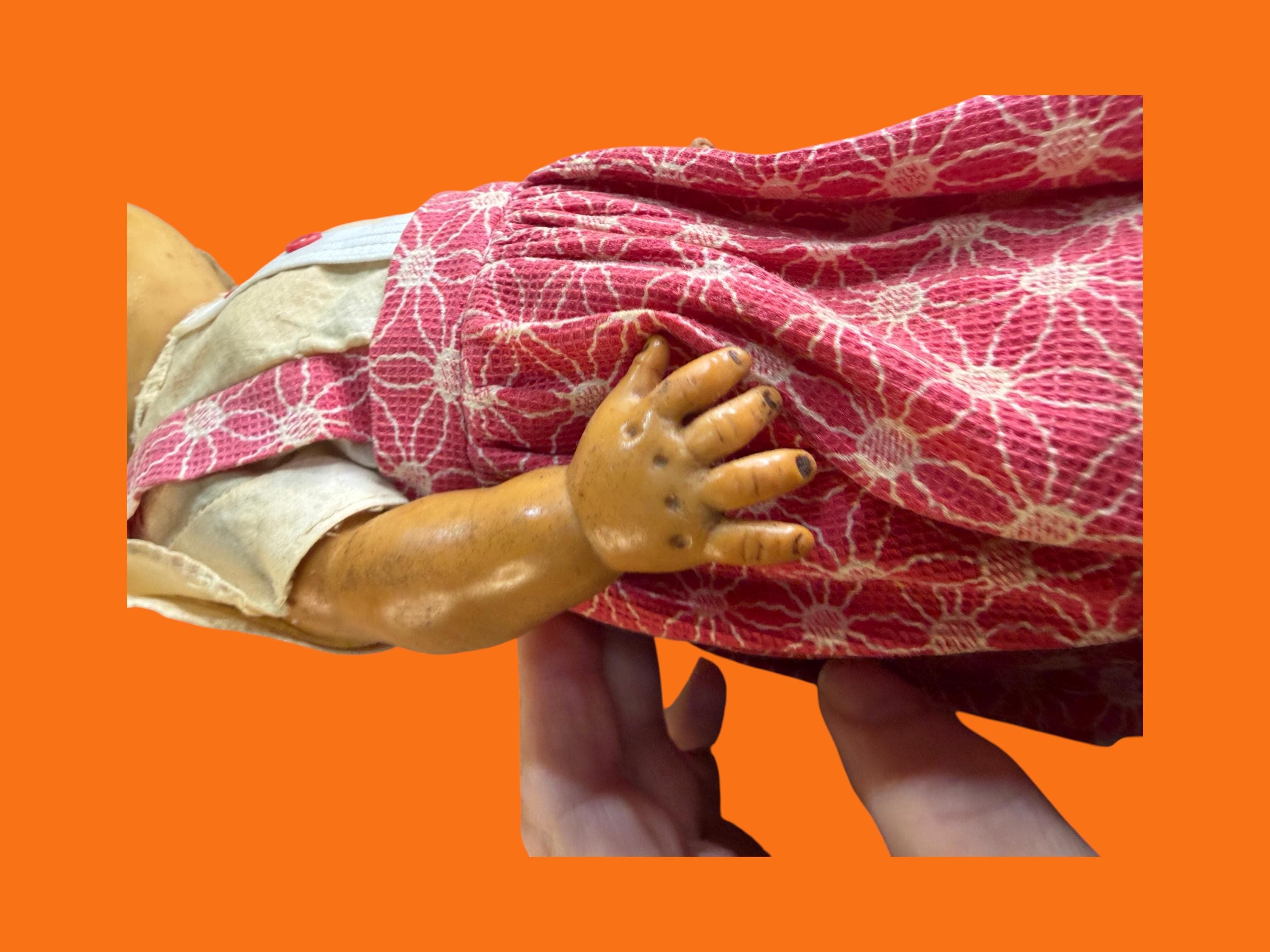 Vintage 1930s-40s Horsman Composition Rubber Baby Doll Sleep Eyes Original Dress - Thumbnail 6