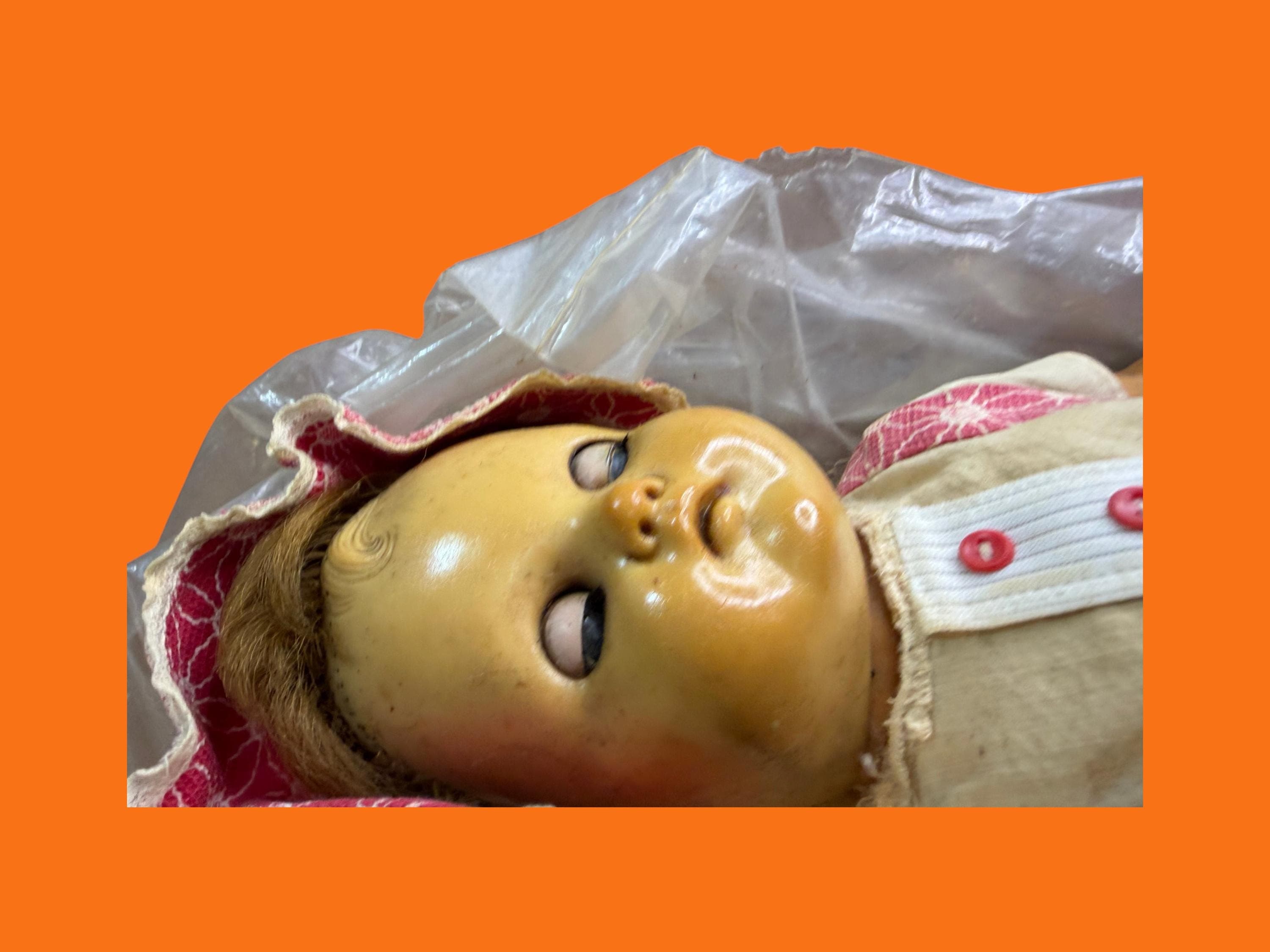 Vintage 1930s-40s Horsman Composition Rubber Baby Doll Sleep Eyes Original Dress - Thumbnail 2