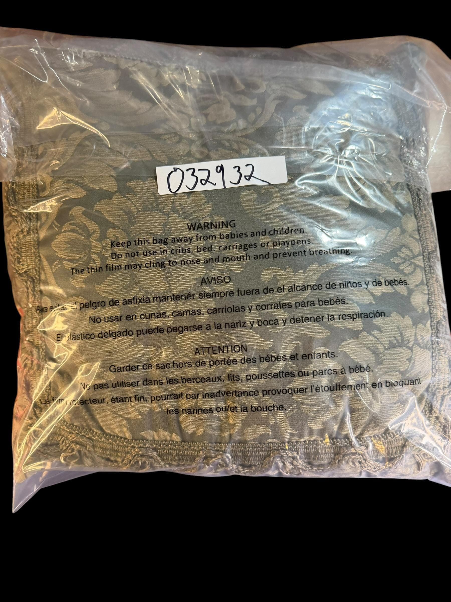 Vintage Silver Blue Damask Silk Throw Pillow Baroque Floral Scallop Trim 18x18 - Thumbnail 3