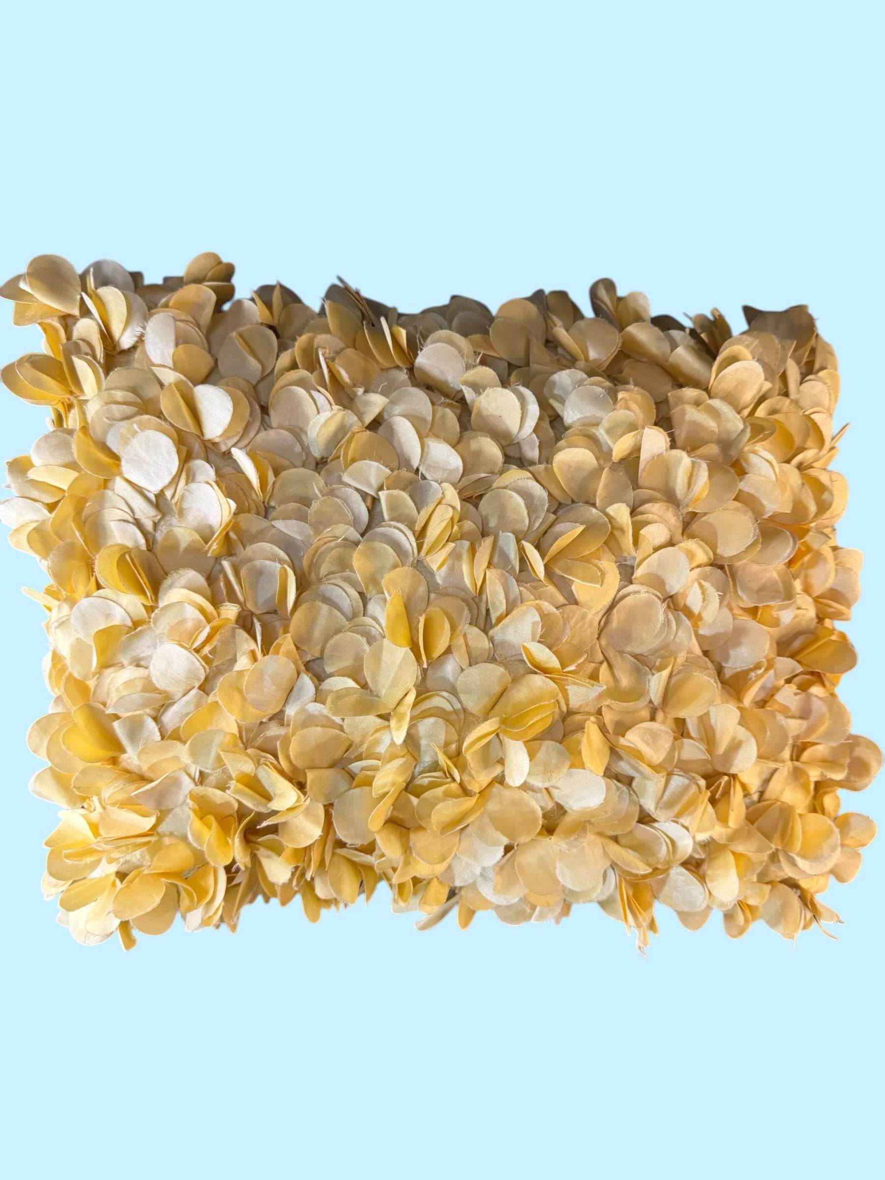 Glam Luxury Gold Champagne Satin Fabric Petal Applique Throw Pillow Accent Decor - Image 1