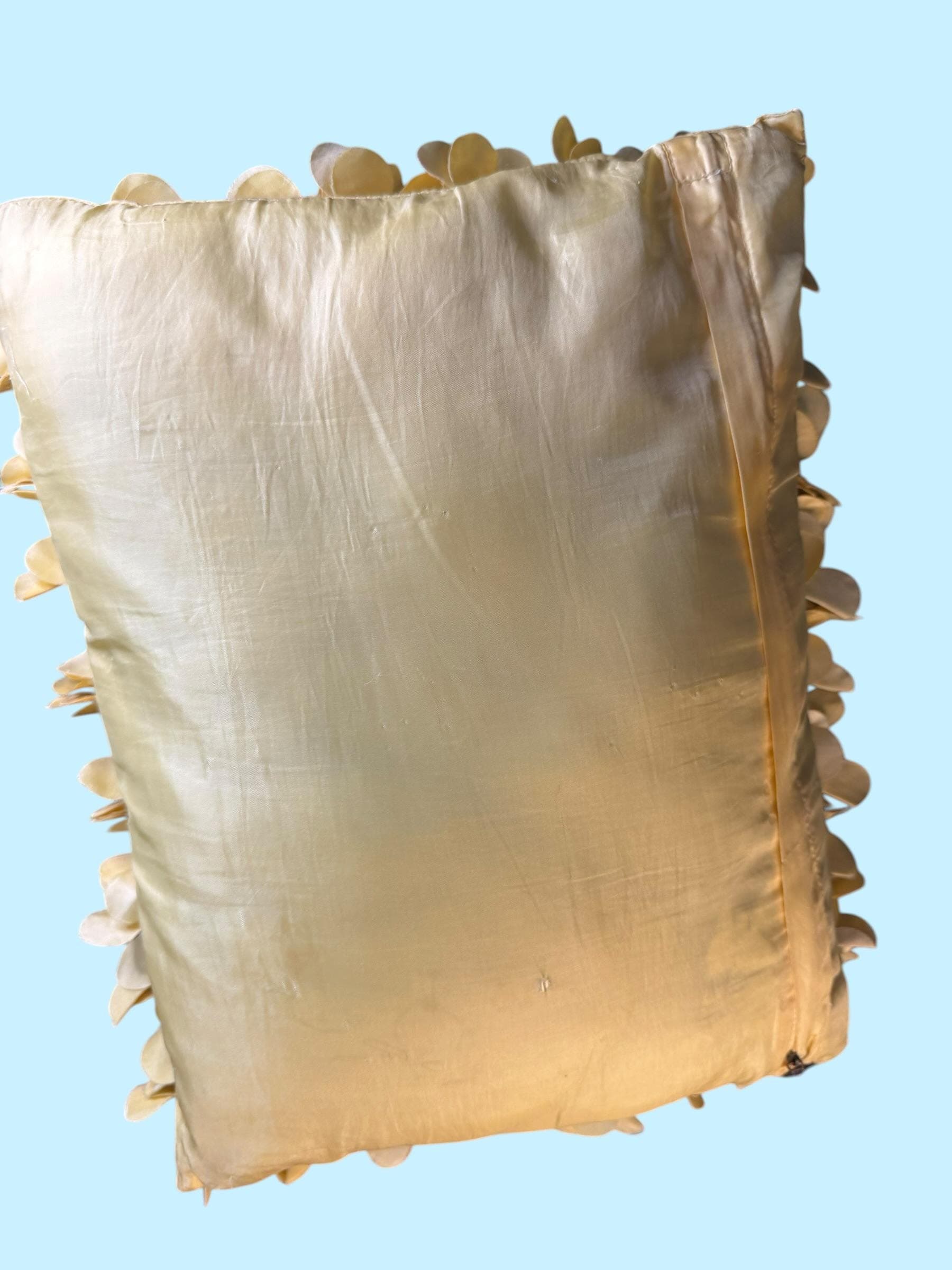 Glam Luxury Gold Champagne Satin Fabric Petal Applique Throw Pillow Accent Decor - Thumbnail 3