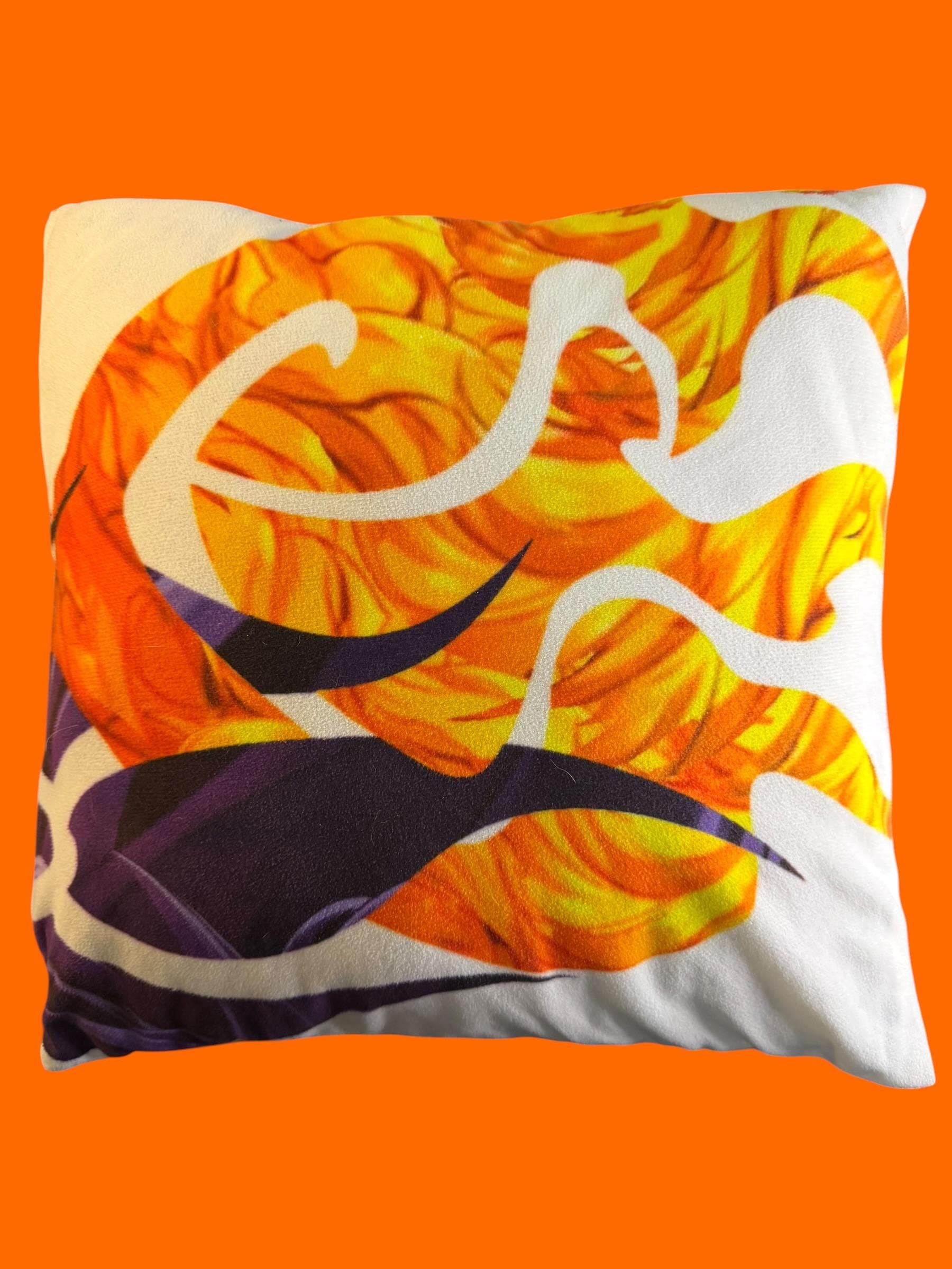 Boho Abstract Art Throw Pillow Orange Purple Swirl Graphic Print Accent Decor - Thumbnail 2