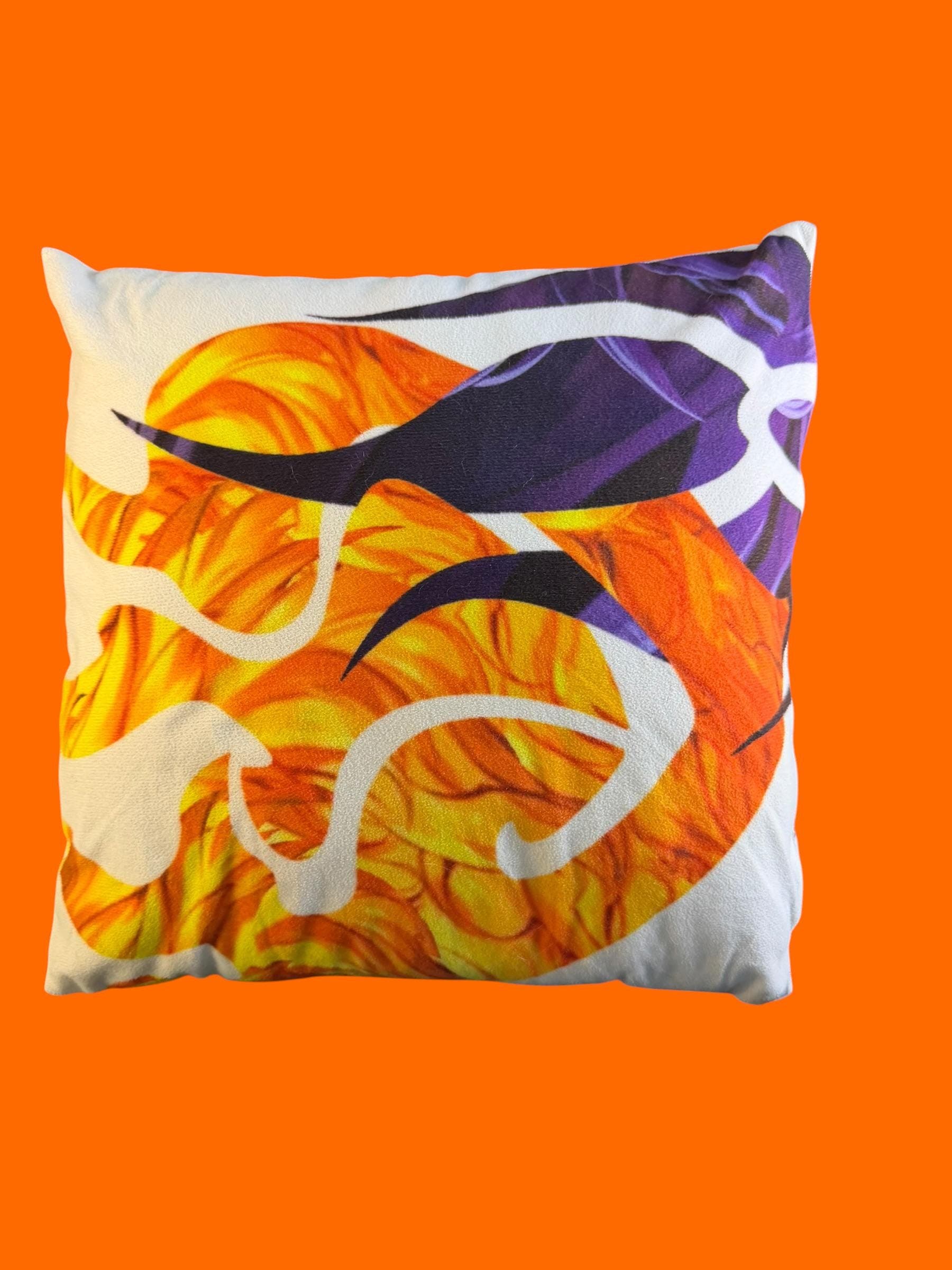 Boho Abstract Art Throw Pillow Orange Purple Swirl Graphic Print Accent Decor - Image 1