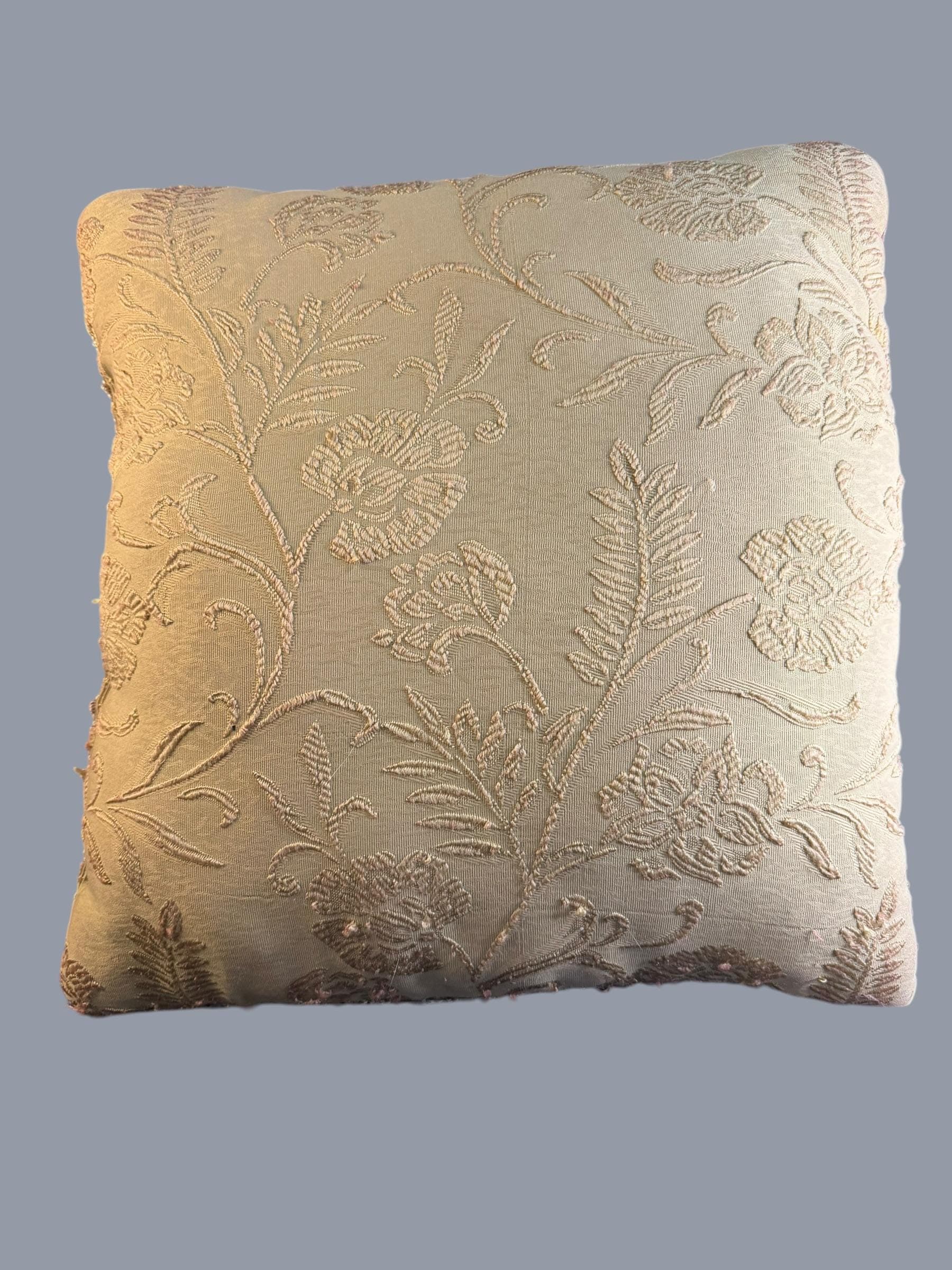 Vintage Sage Green Gold Floral Embroidered Throw Pillow Cottagecore Grandmillennial - Thumbnail 2