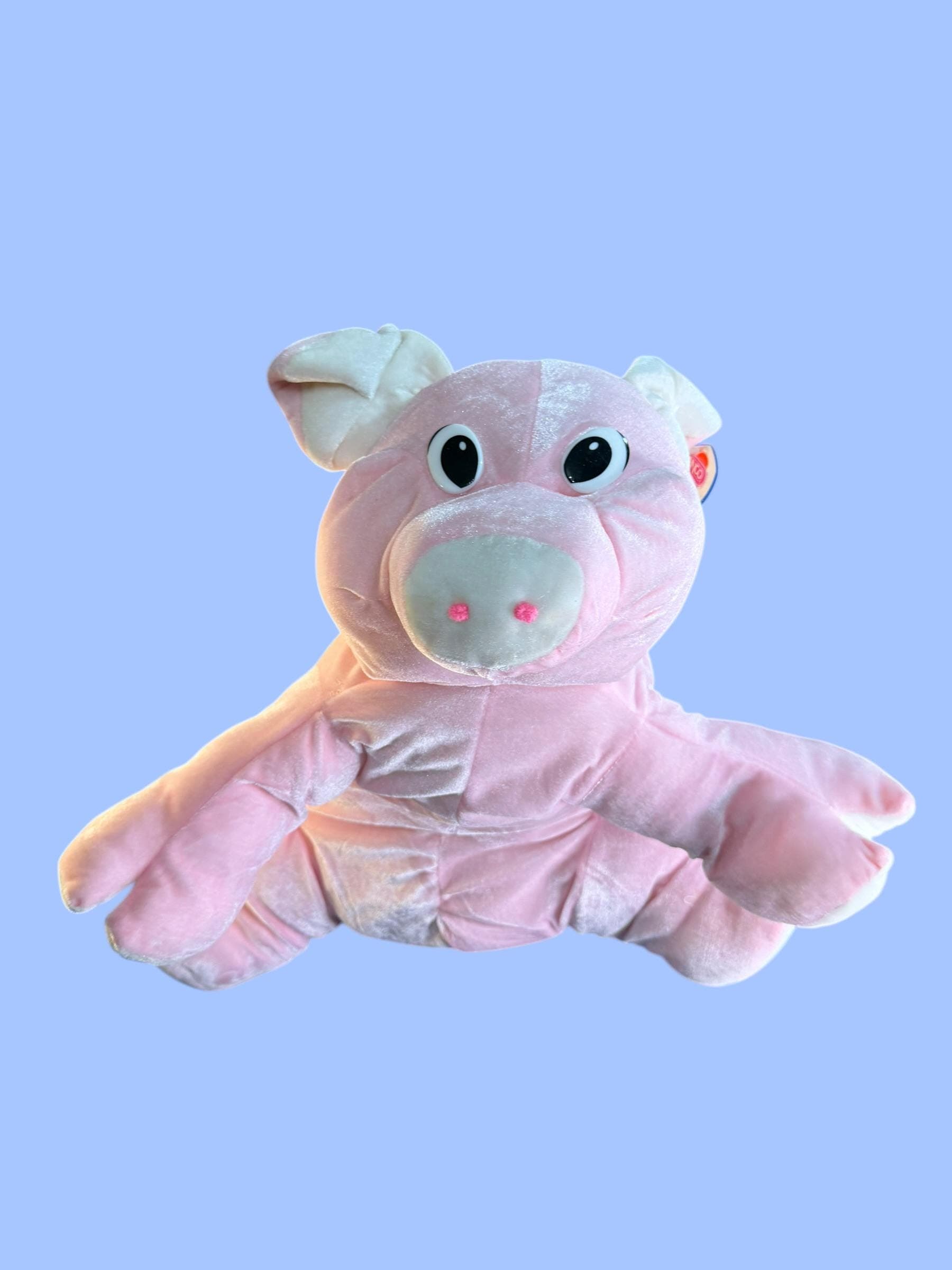 Vintage Nanco Pink Pig Plush Stuffed Animal Velvet Big Eyes with Tags - Thumbnail 3