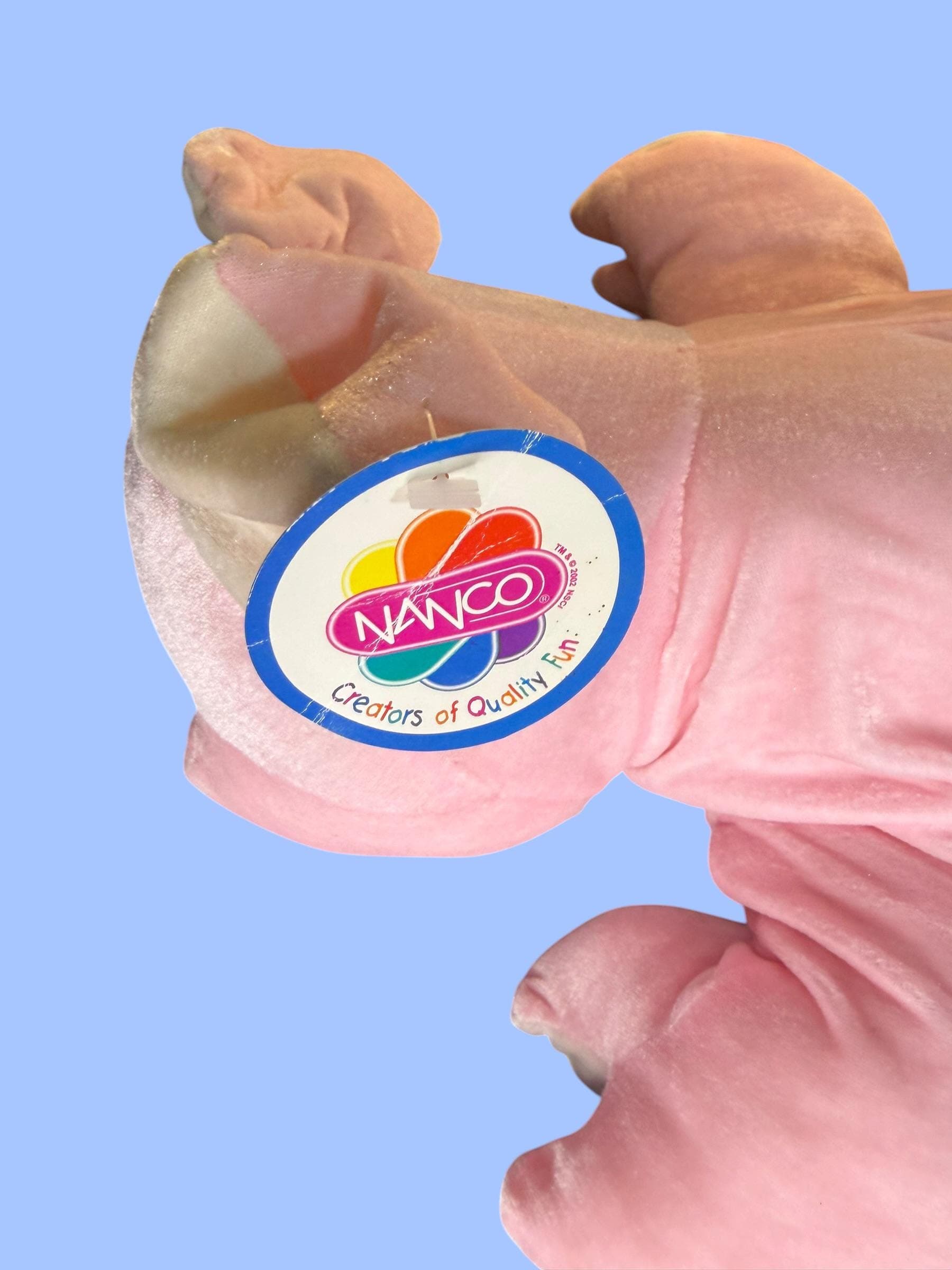 Vintage Nanco Pink Pig Plush Stuffed Animal Velvet Big Eyes with Tags - Thumbnail 9