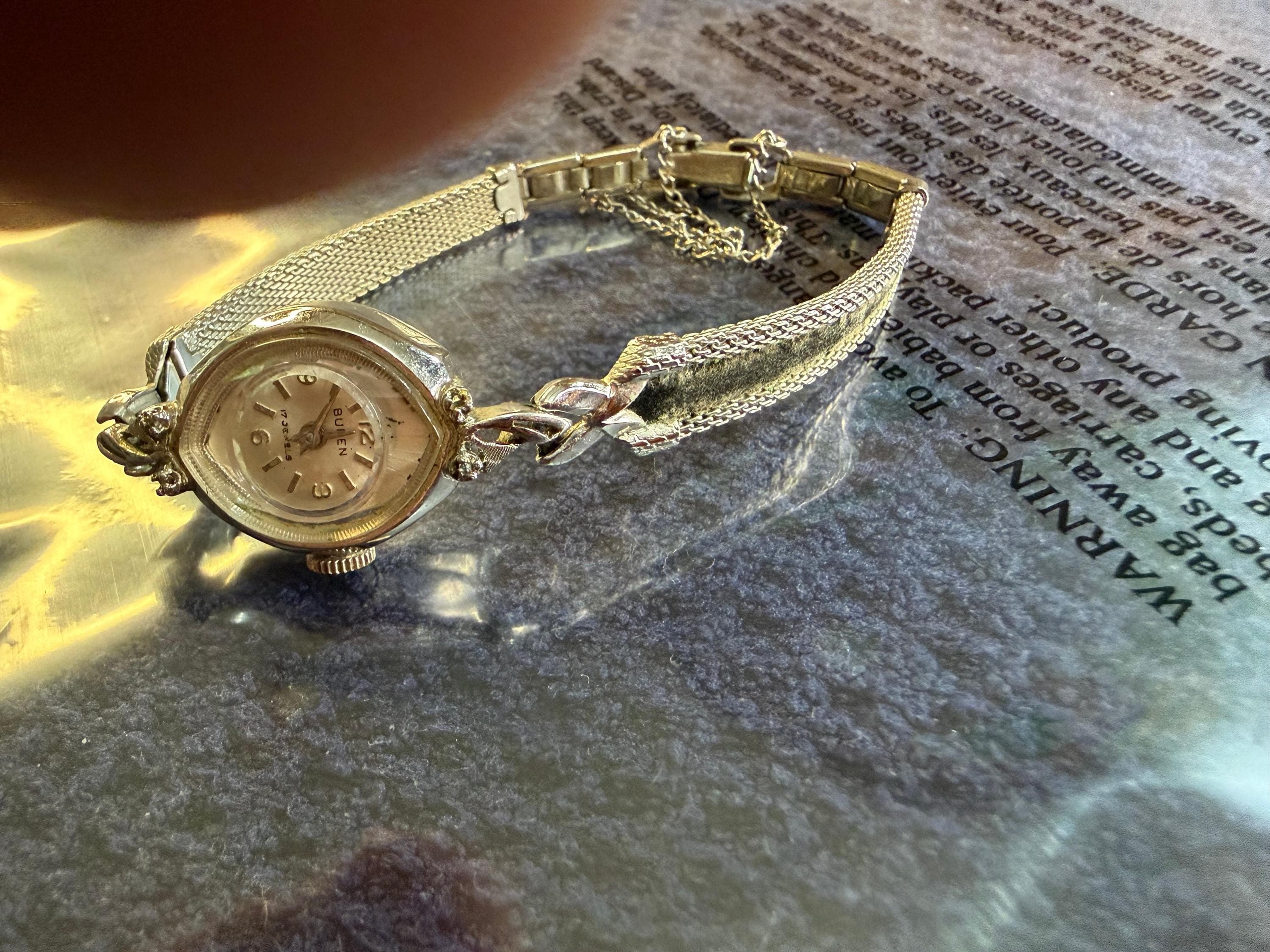 Vintage Bulova 17 Jewels Ladies Silver Tone Cocktail Watch Diamond Accent Floral Lug Mesh Bracelet - Thumbnail 3