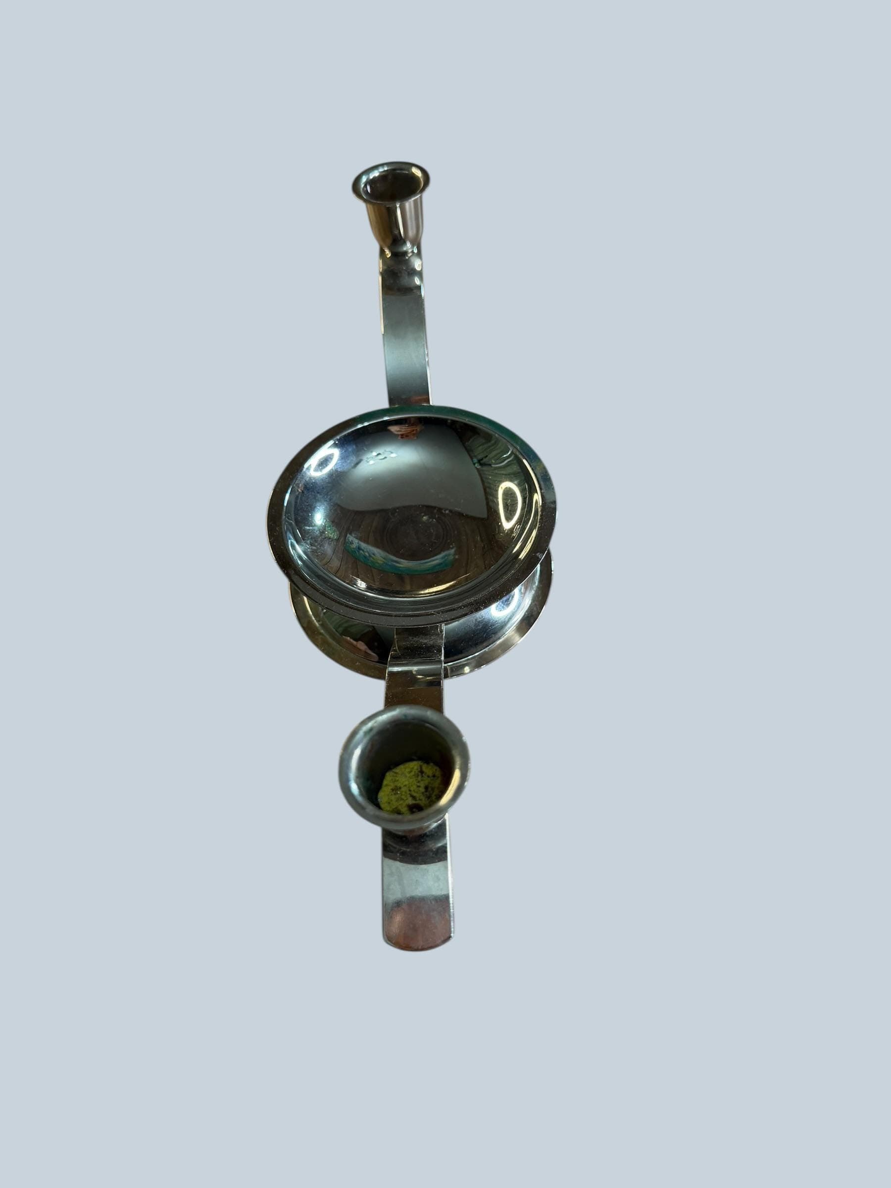 Silver Chrome 2-Arm Candleholder Candelabra Art Deco Modern Dome Base Double - Thumbnail 2