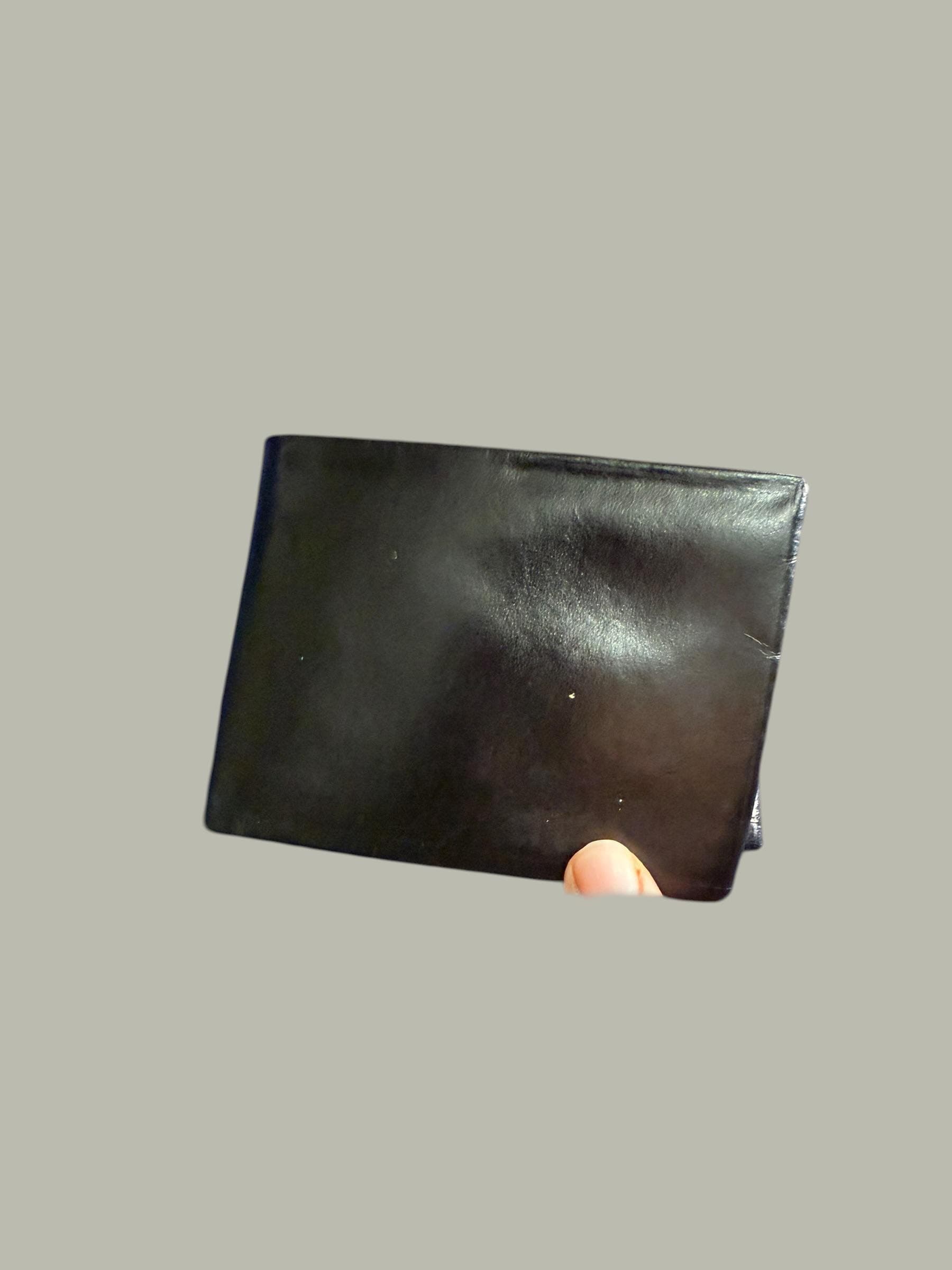 Vintage Crest Craft Black Leather Bifold Wallet Card Case Set Gold Stamp - Thumbnail 4