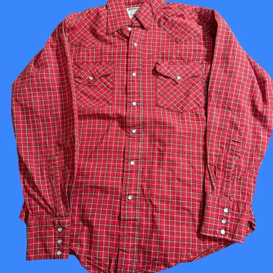 Vintage 80s Ruddock Red Plaid Western Pearl Snap Long Sleeve Shirt - Image 1
