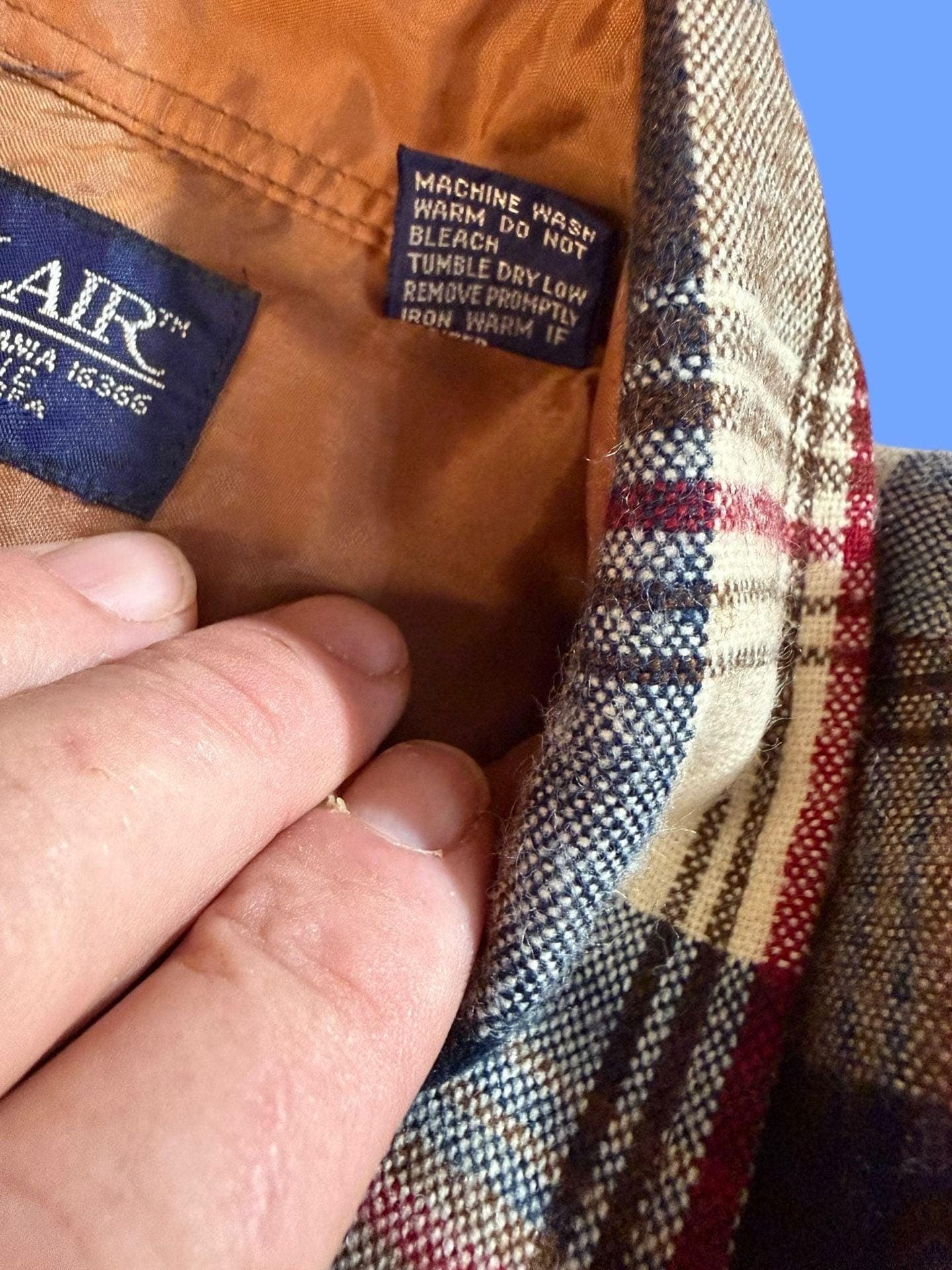 Vintage Blair Men's Brown Plaid 100% Acrylic Flannel Shirt Size L - Thumbnail 5