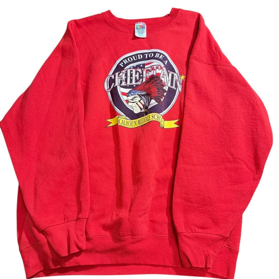 Vintage 90s Calhoun Middle School Chieftains Graphic Sweatshirt XXL Red - Image 1