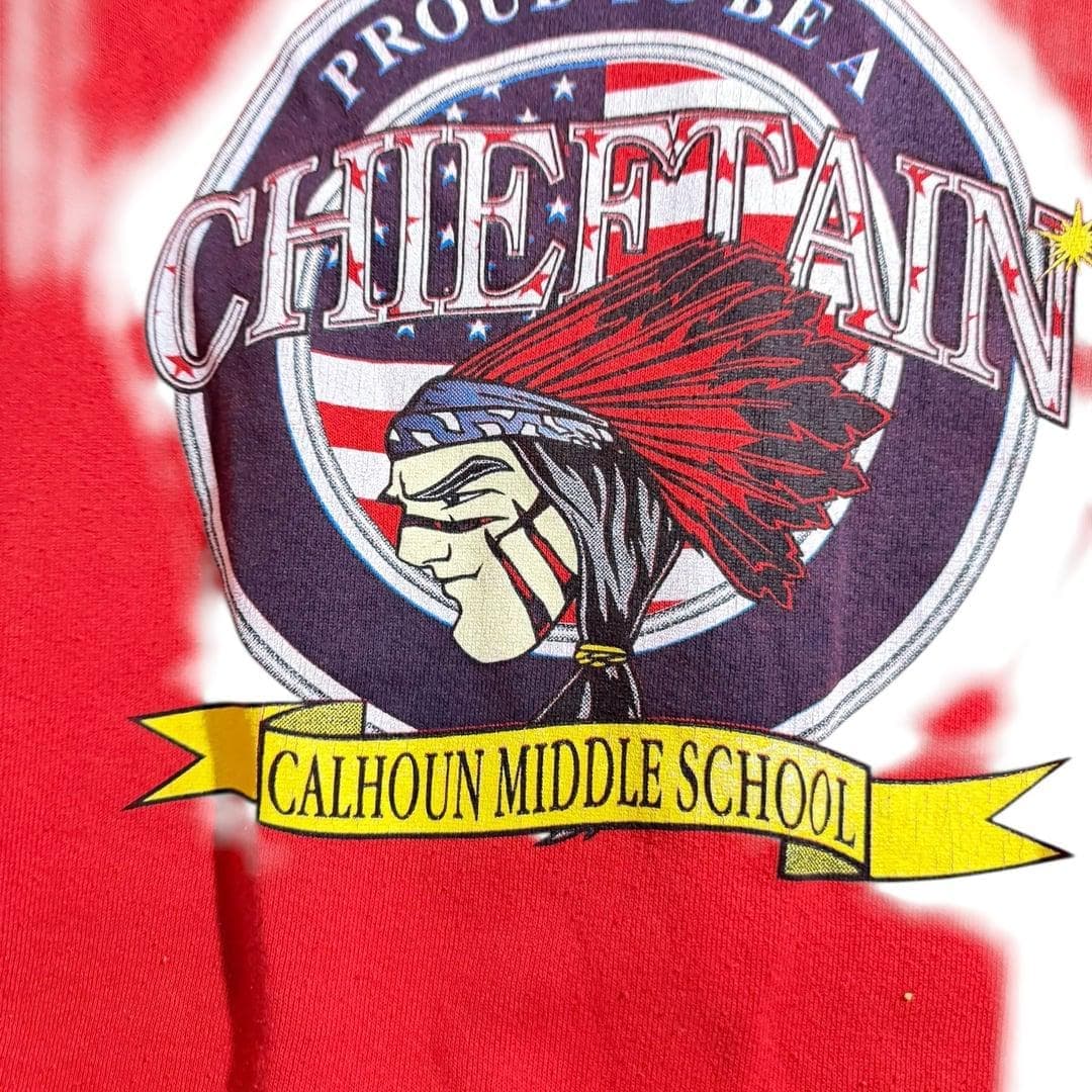 Vintage 90s Calhoun Middle School Chieftains Graphic Sweatshirt XXL Red - Thumbnail 3