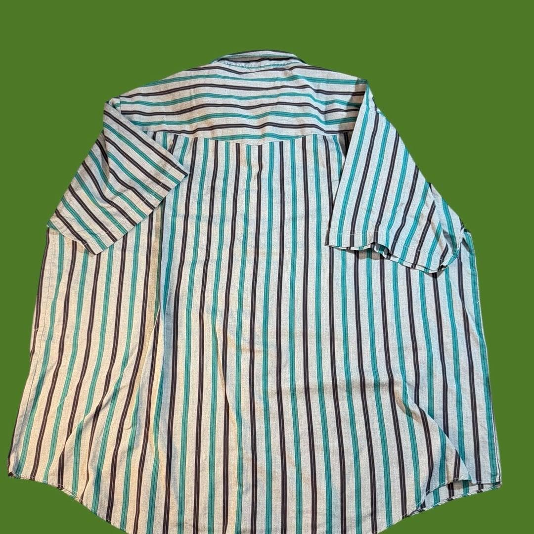 Vintage Plains Western Wear Big Man 2X Striped Short Sleeve Pearl Snap Shirt - Thumbnail 2