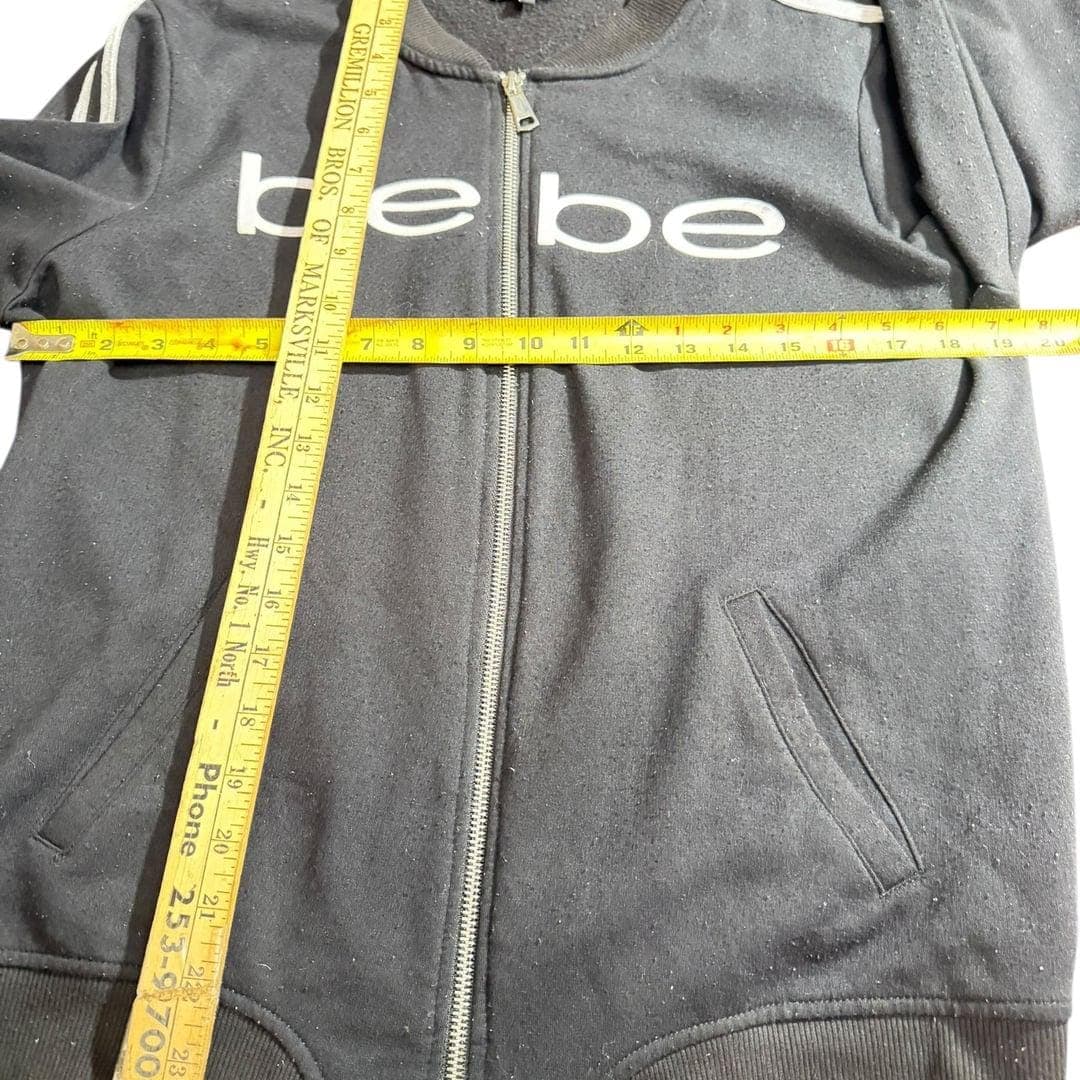 Bebe Sport Women's Black Track Jacket Logo Zip Up Bomber Fleece Lined Size L - Thumbnail 4