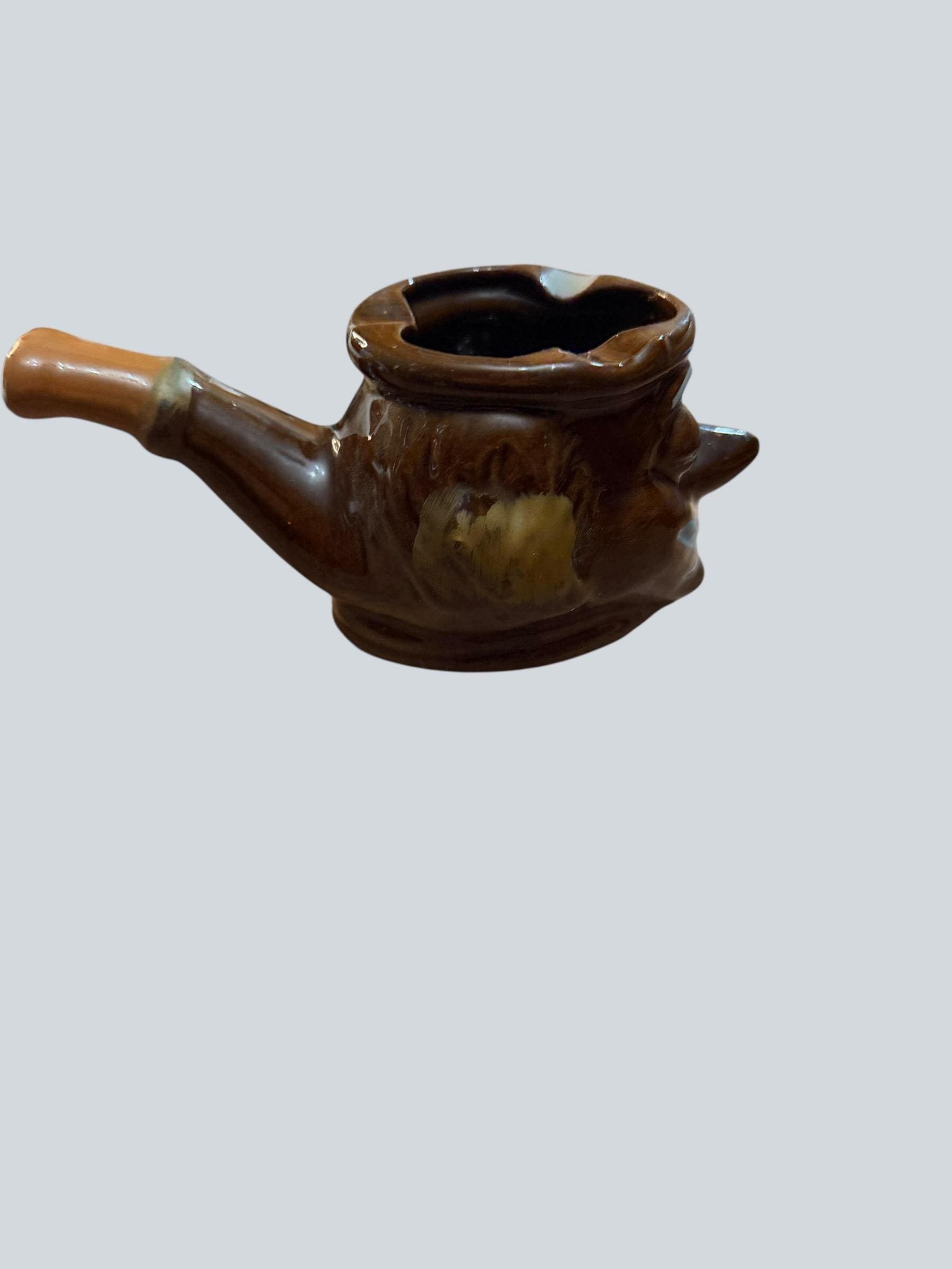 Vintage Novelty Pipe Ashtray Made in Japan | Mid Century Ceramic Face Tobacciana | 1950s 1960s Kitsch Smoker Gift Man Cave Decor - Thumbnail 4