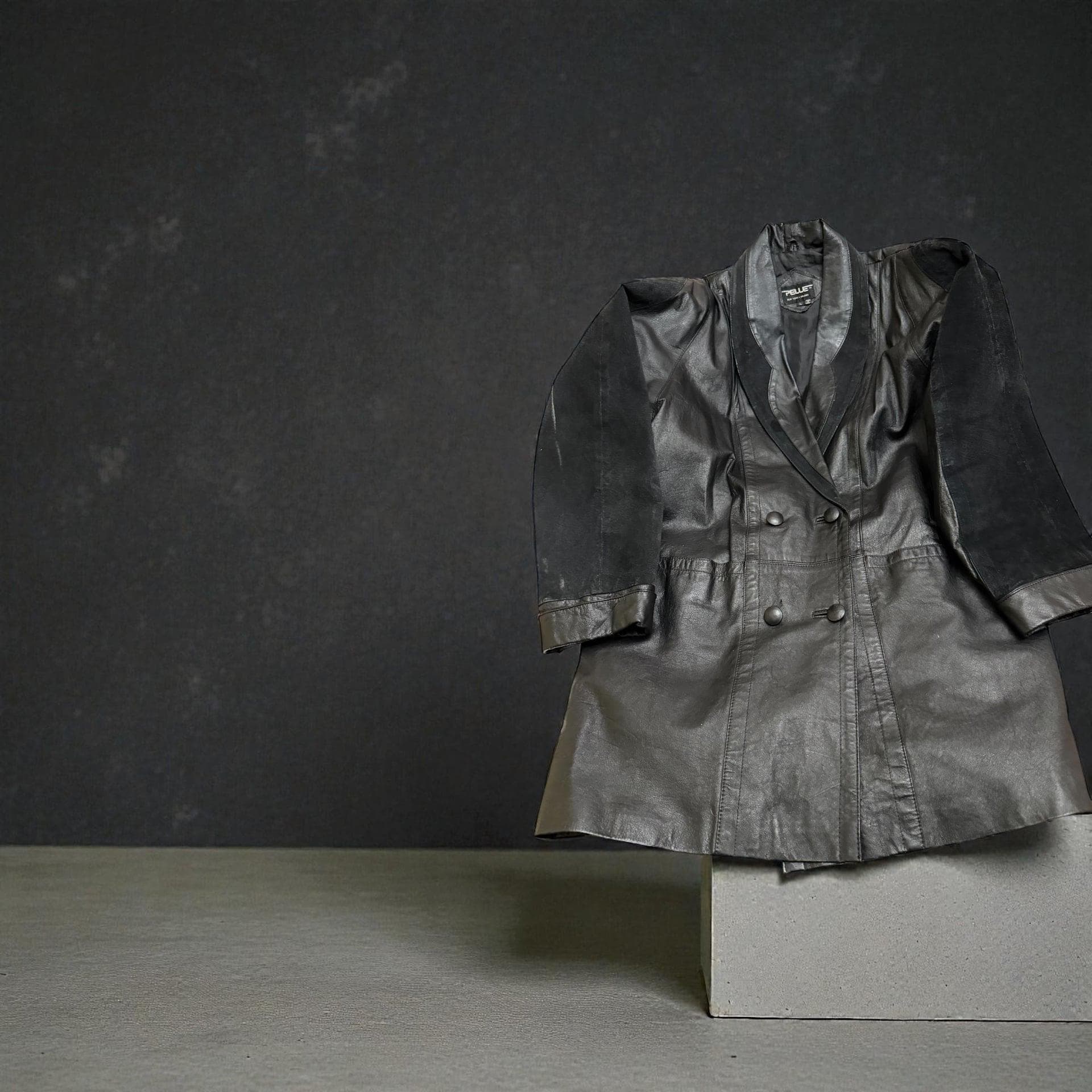 Pelle Y2K Black Leather Double Breasted Blazer Coat Women’s L - Image 1