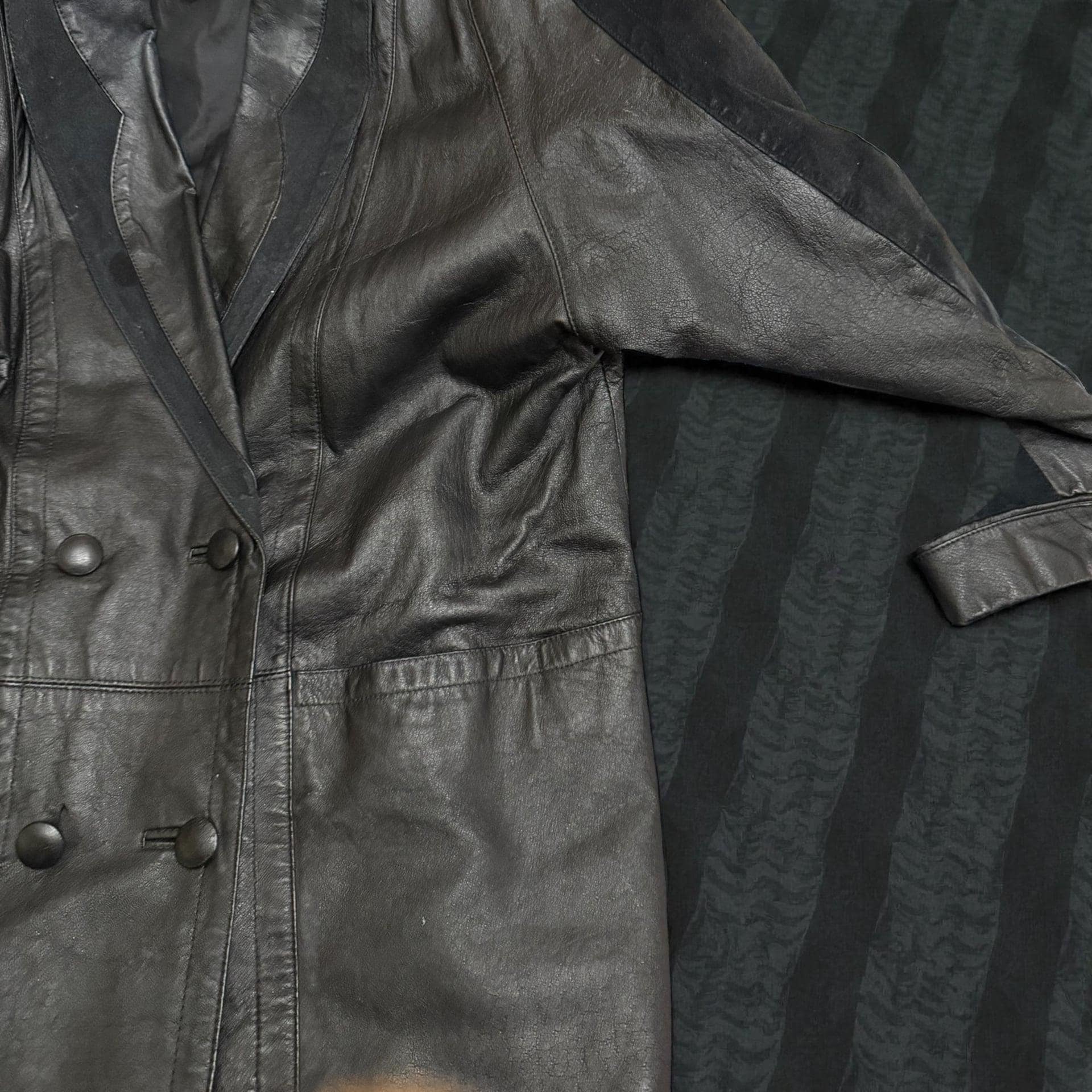 Pelle Y2K Black Leather Double Breasted Blazer Coat Women’s L - Thumbnail 4