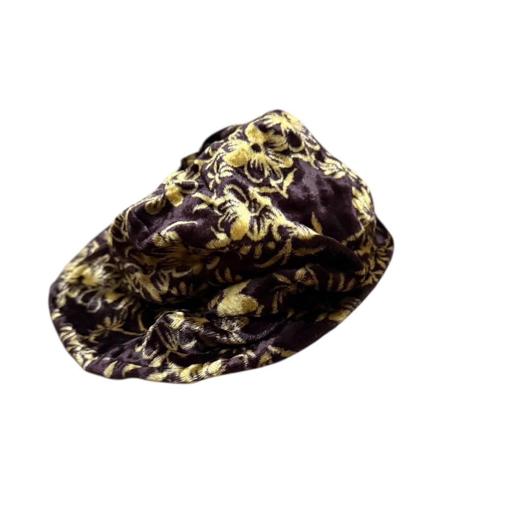 Y2K Brown Gold Floral Velvet Bucket Hat Soft Viscose Made in India - Thumbnail 3
