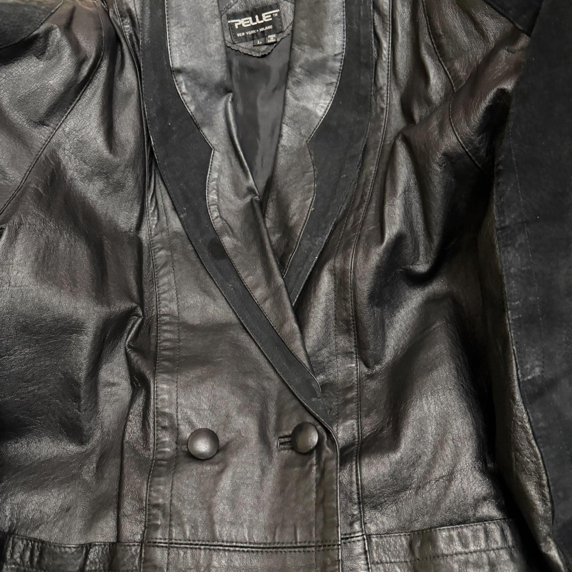 Pelle Y2K Black Leather Double Breasted Blazer Coat Women’s L - Thumbnail 6