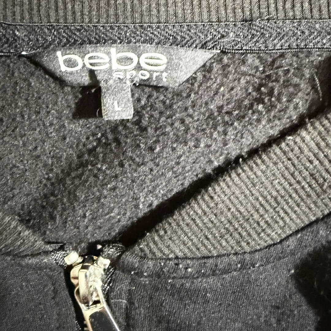 Bebe Sport Women's Black Track Jacket Logo Zip Up Bomber Fleece Lined Size L - Thumbnail 3
