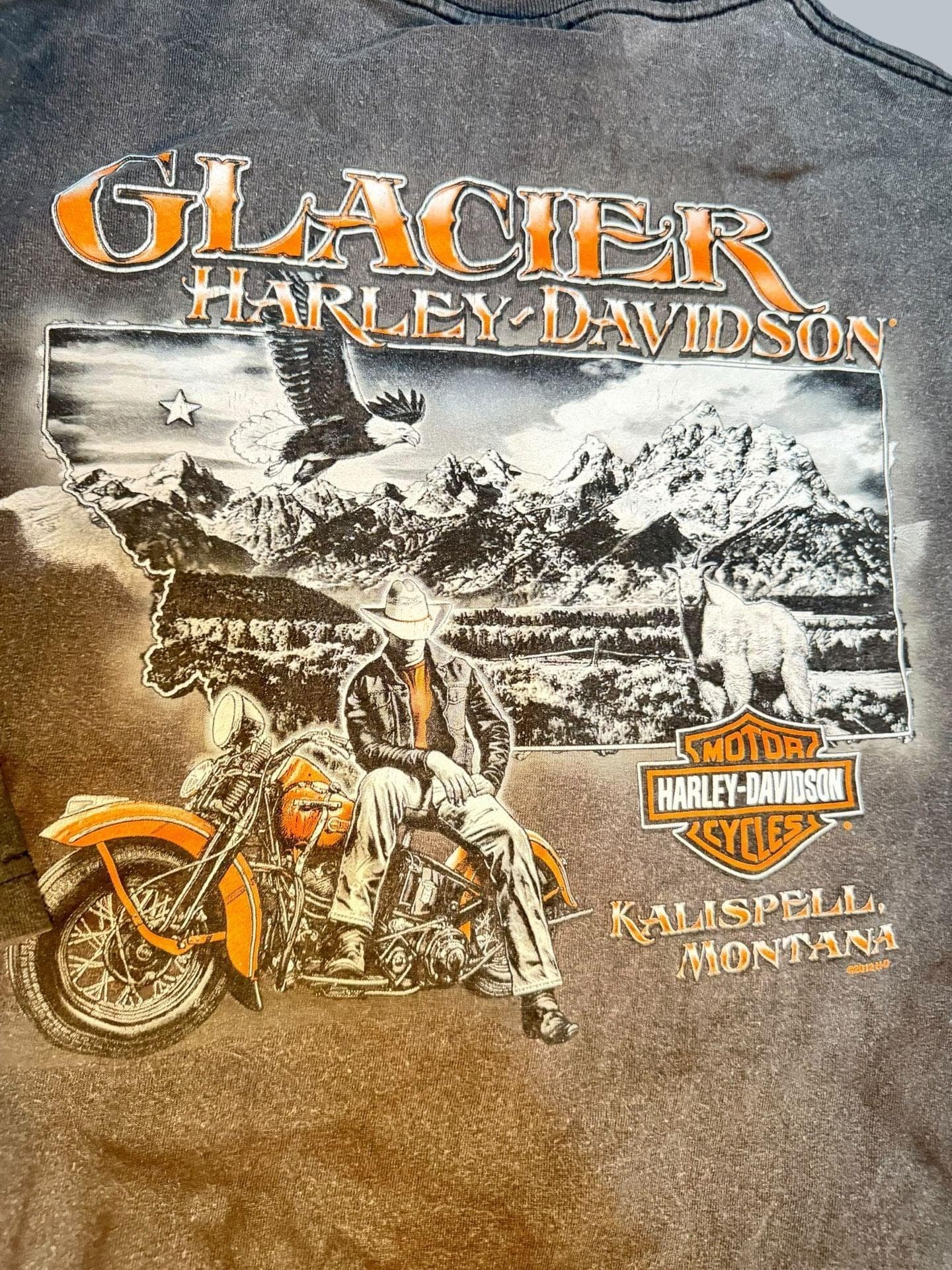 Vintage Harley-Davidson Glacier Kalispell Montana Stonewash T-Shirt 2XL - Thumbnail 6