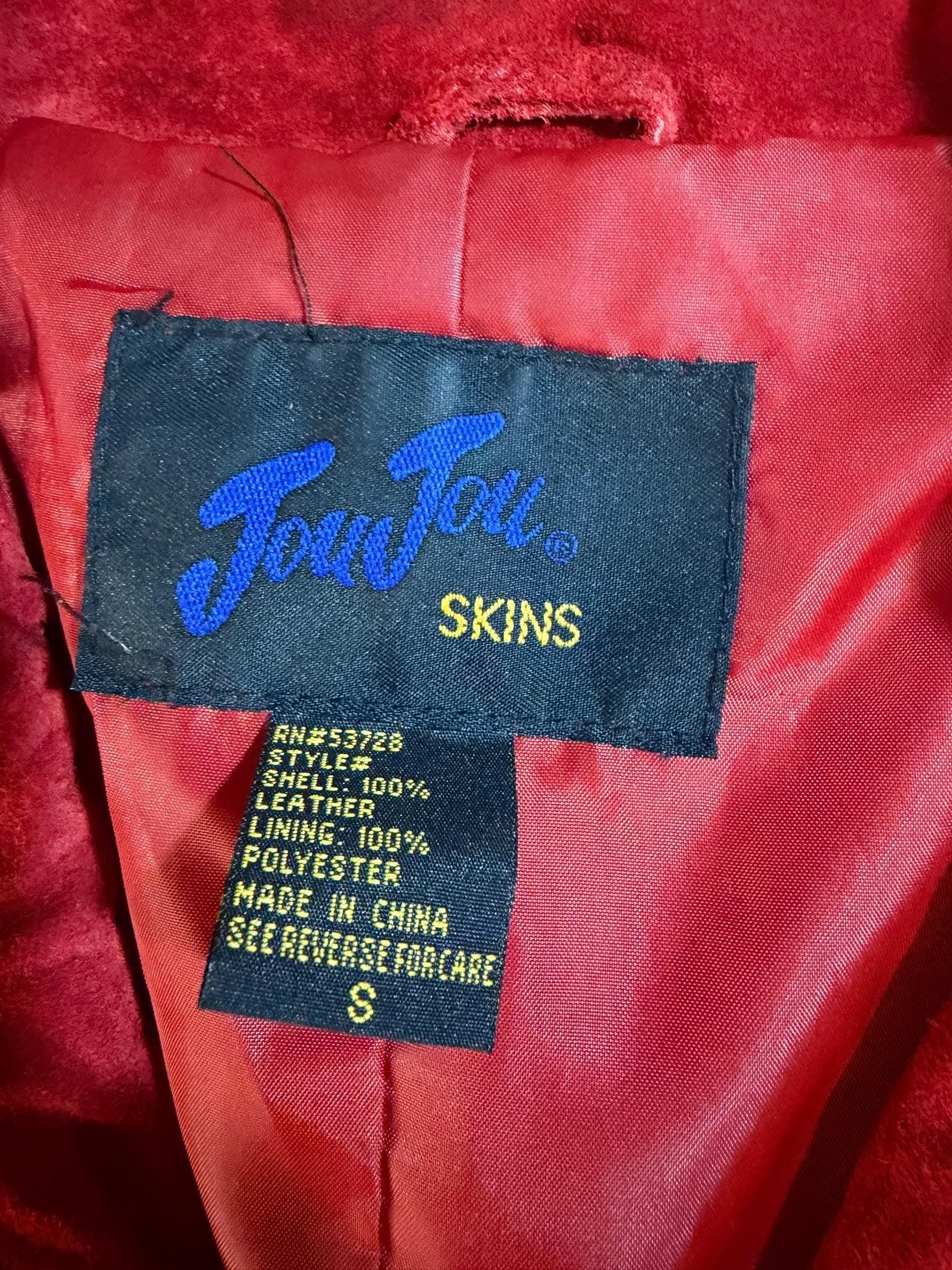 Vintage 90s JouJou Skins Red Suede Fringe Western Jacket | 100% Leather | Size Small | Cowgirl Boho Festival - Thumbnail 3