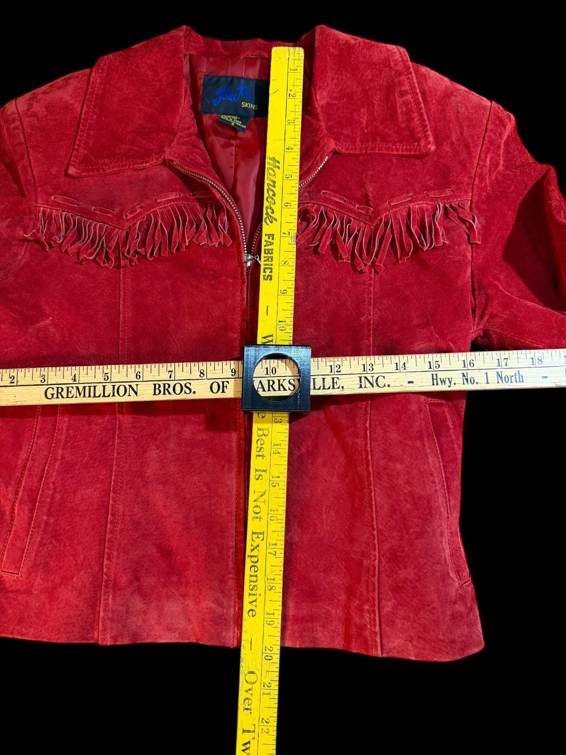 Vintage 90s JouJou Skins Red Suede Fringe Western Jacket | 100% Leather | Size Small | Cowgirl Boho Festival - Thumbnail 4