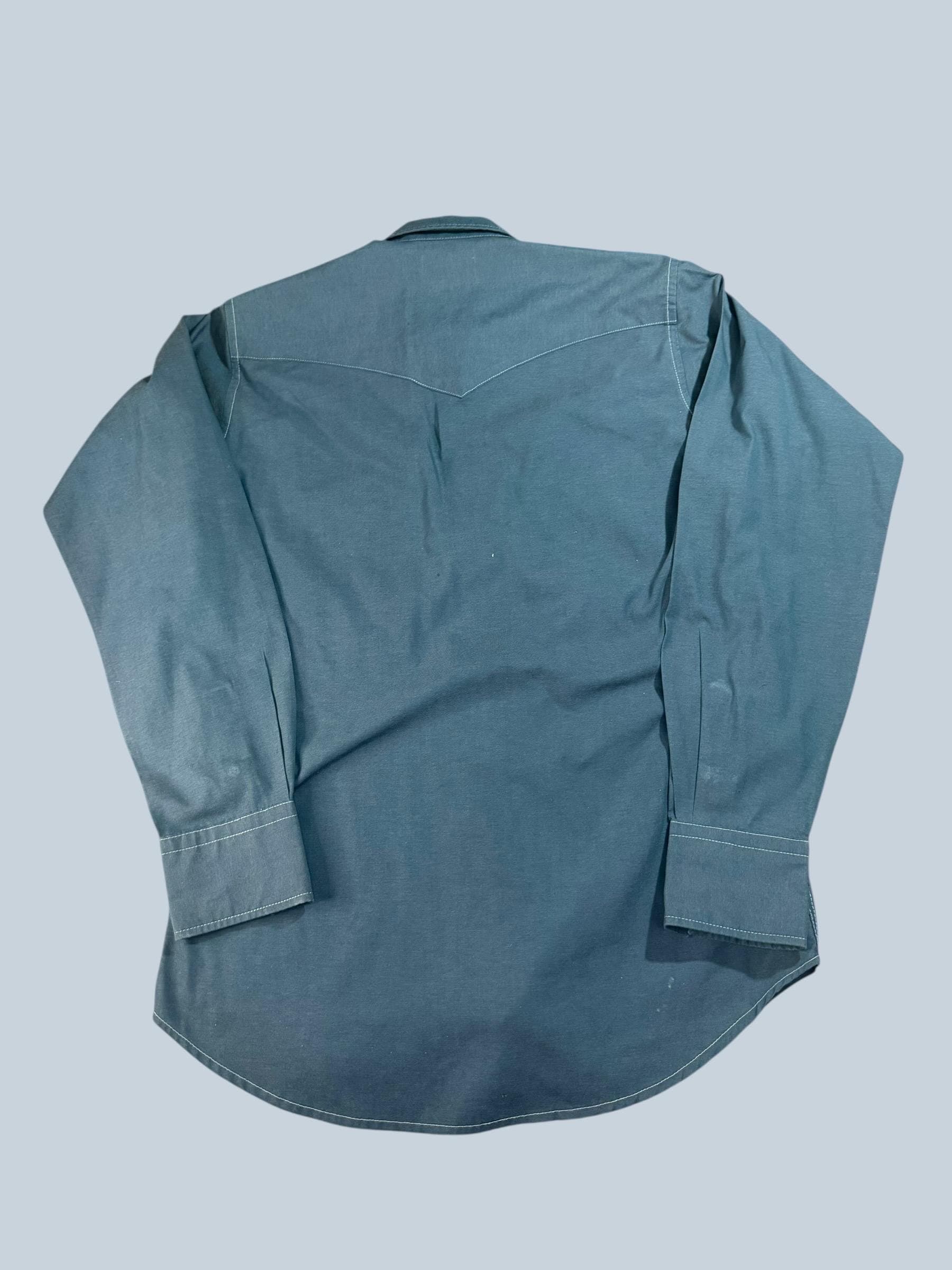 Vintage Ruddock Bros Western Pearl Snap Shirt Mens L Teal 70s USA - Thumbnail 2