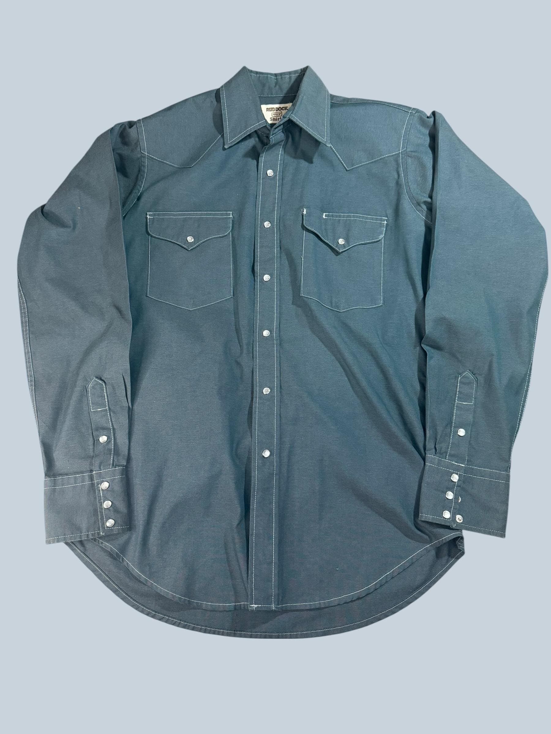 Vintage Ruddock Bros Western Pearl Snap Shirt Mens L Teal 70s USA - Image 1
