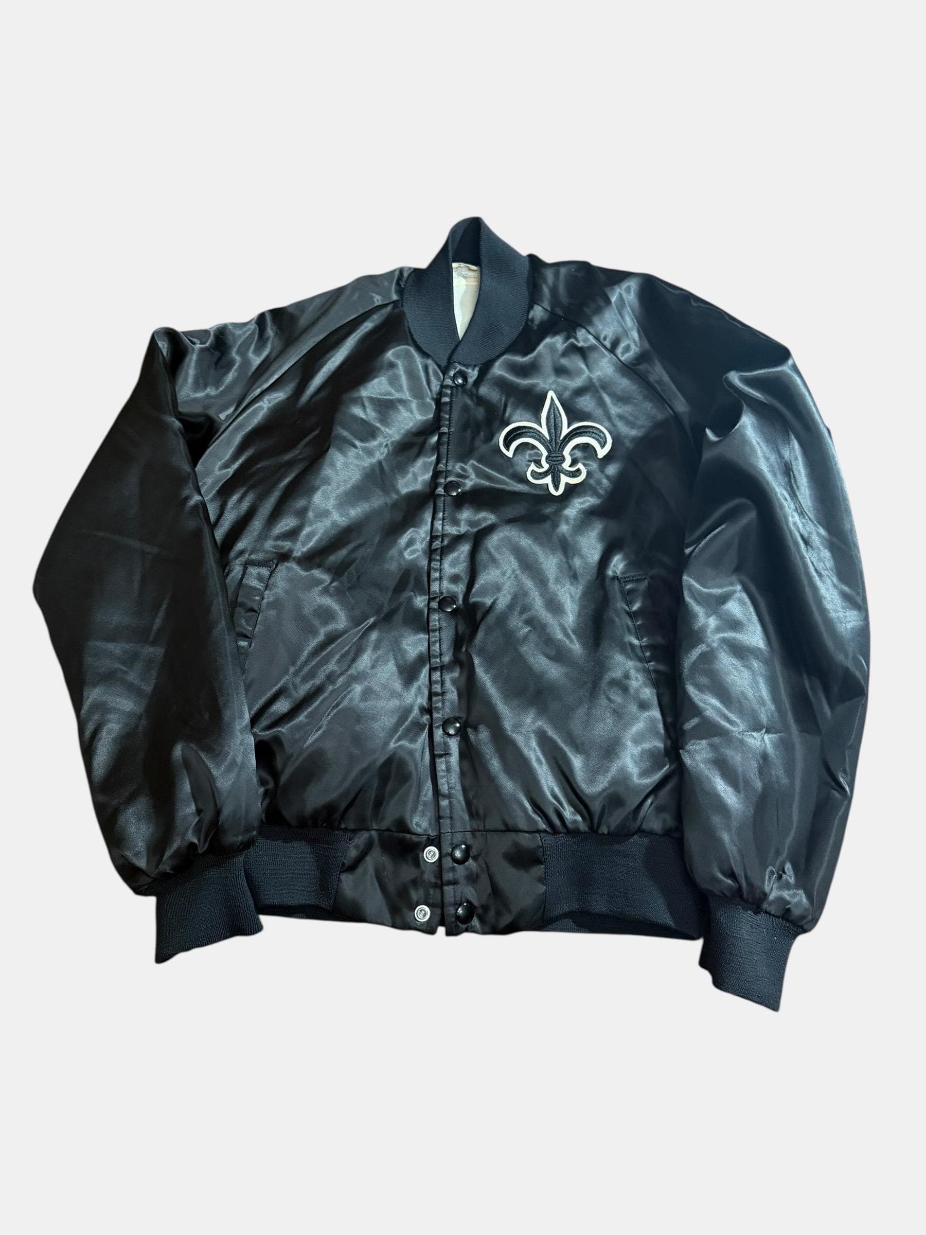 Vintage 1988 New Orleans Saints Chalk Line Satin Jacket USA Made Black Small - Image 1