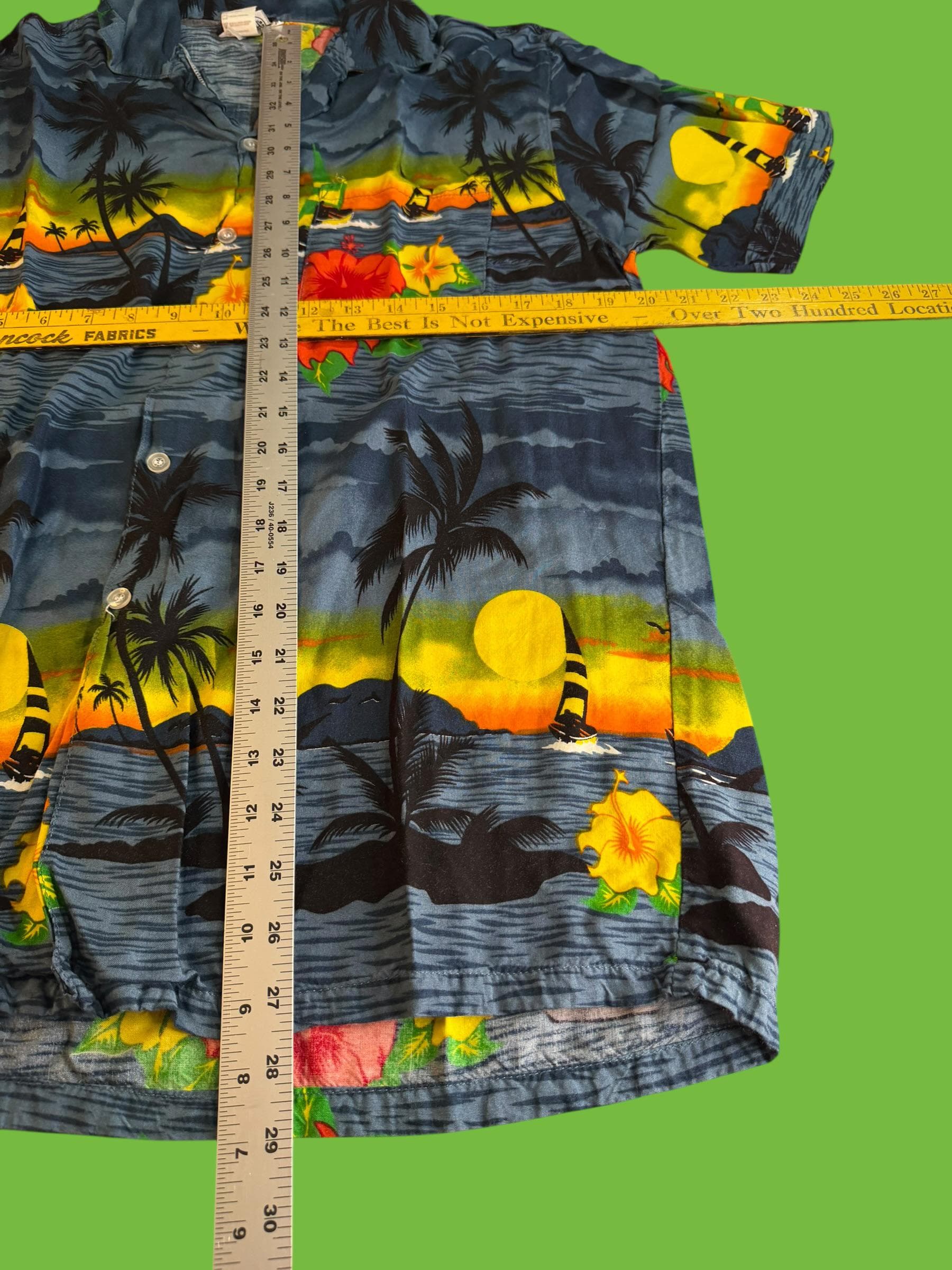 Kowah Hawaiian Shirt XL Blue Tropical Sunset Palm Tree Hibiscus Rayon Aloha - Thumbnail 3